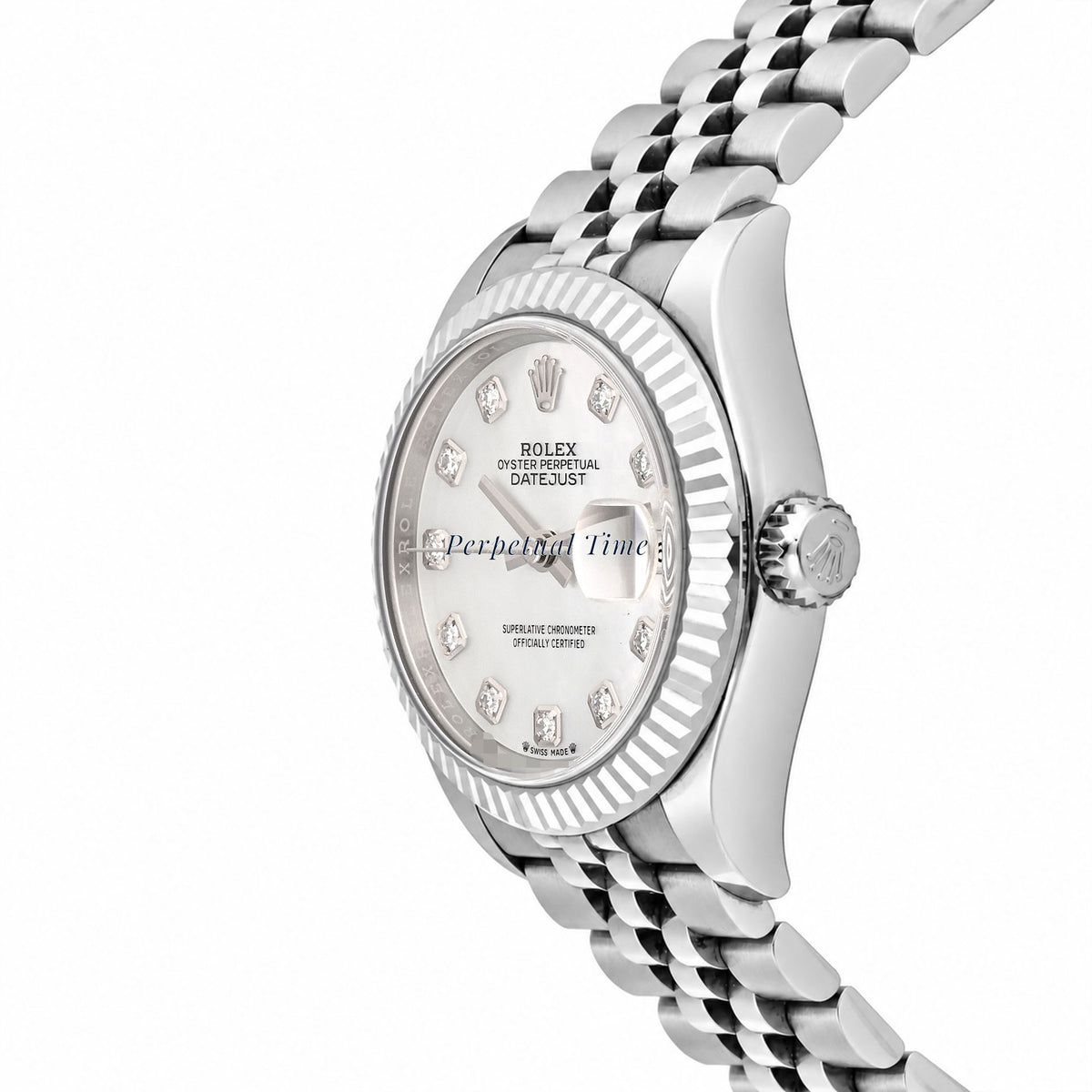 Rolex Datejust 28mm White Mother-of-Pearl Diamond Dial 279174 Fluted Bezel Jubilee Band
