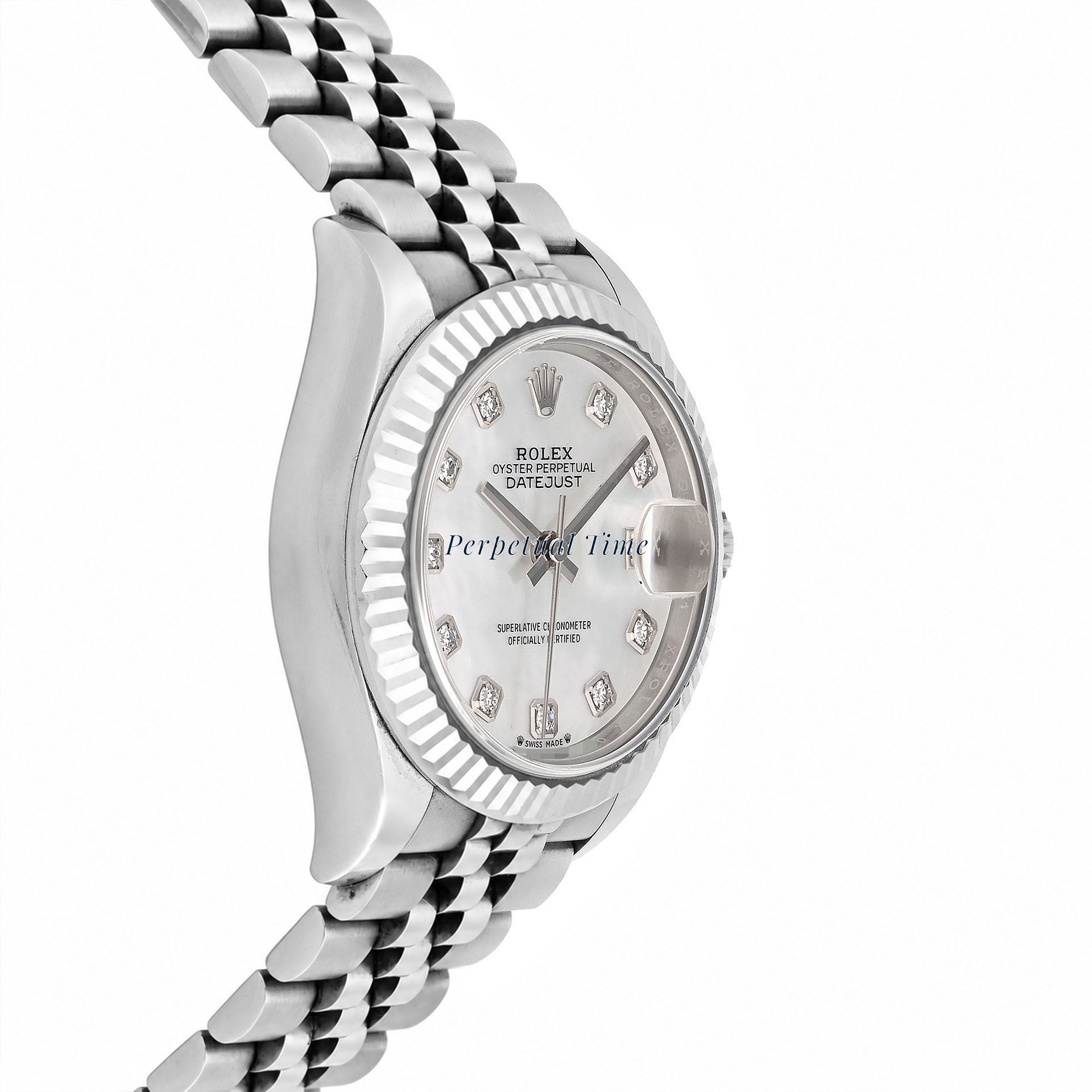 Rolex Datejust 28mm White Mother-of-Pearl Diamond Dial 279174 Fluted Bezel Jubilee Band