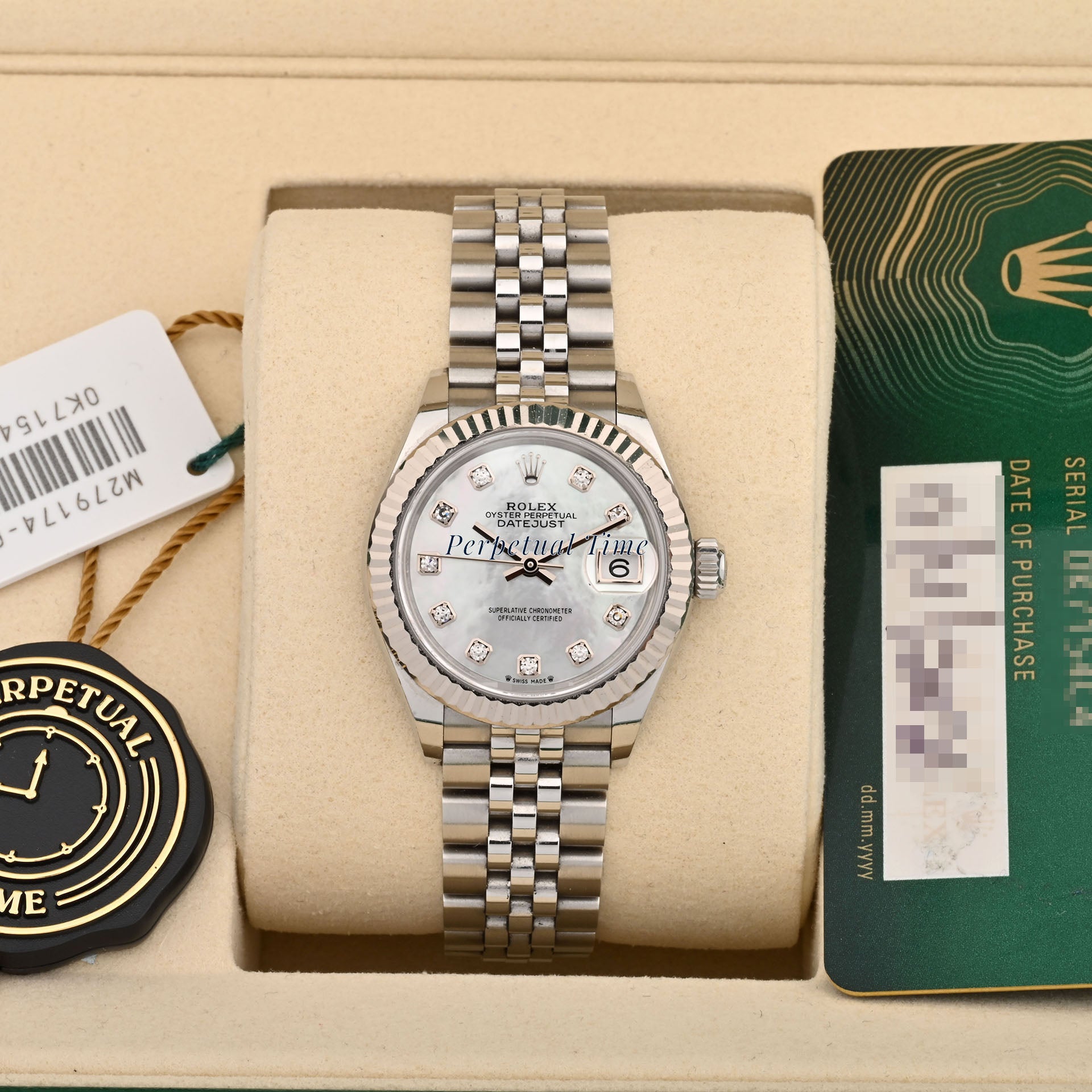 Rolex Datejust 28mm White Mother-of-Pearl Diamond Dial 279174 Fluted Bezel Jubilee Band