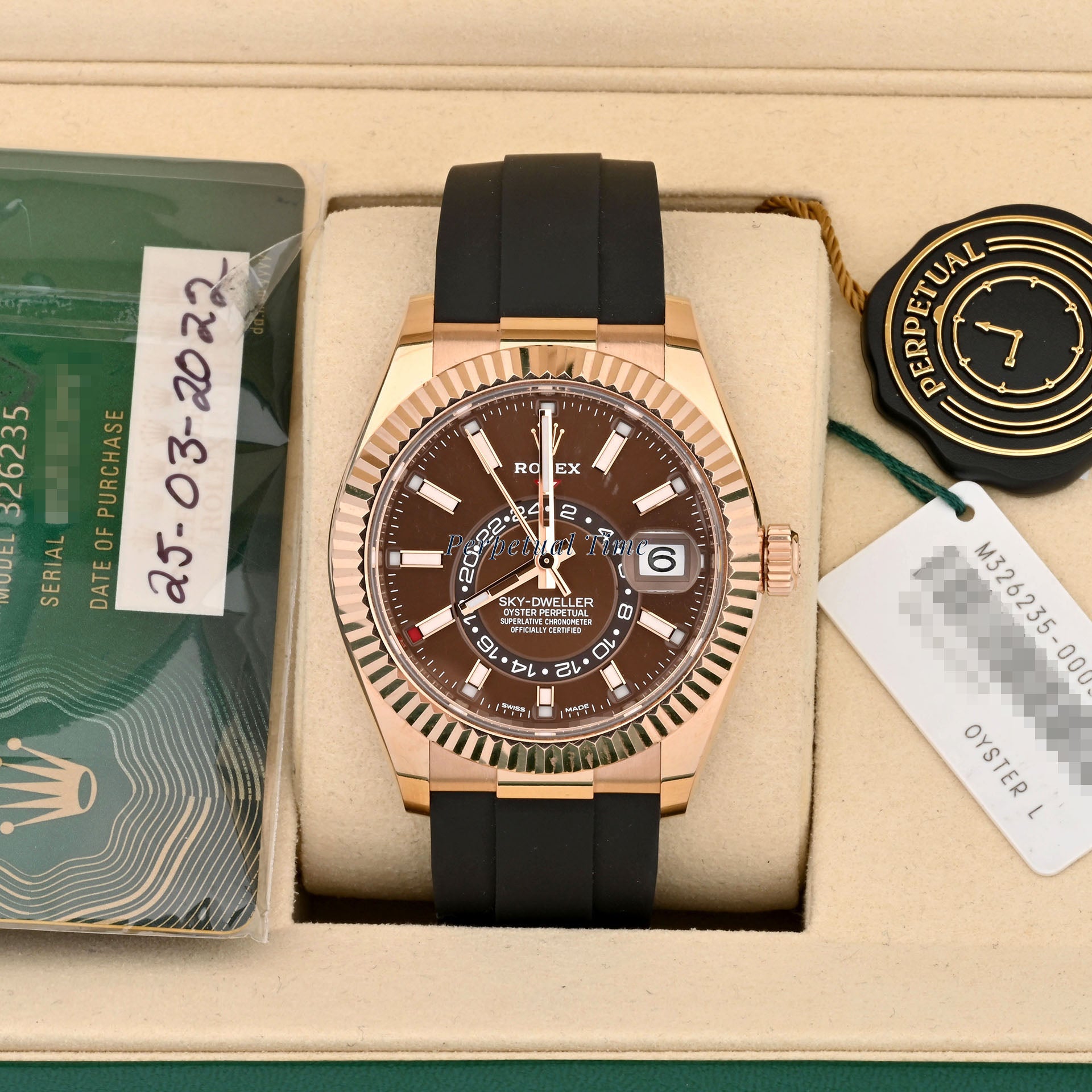Rolex Sky-Dweller Rose Gold Oysterflex Chocolate Dial 326235 With Card 2022