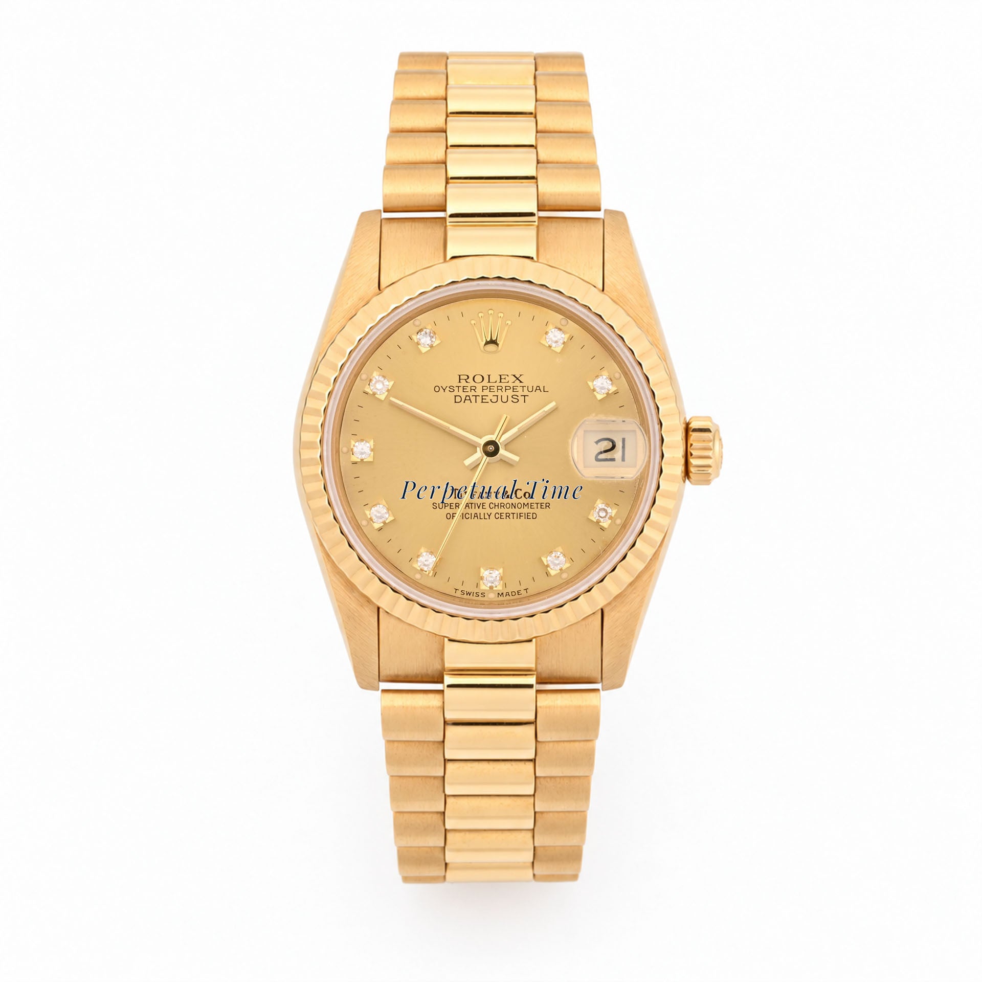 Rolex Datejust 31 Champagne Diamond Tiffany & Co Stamp Dial 68278 Fluted Bezel President Band