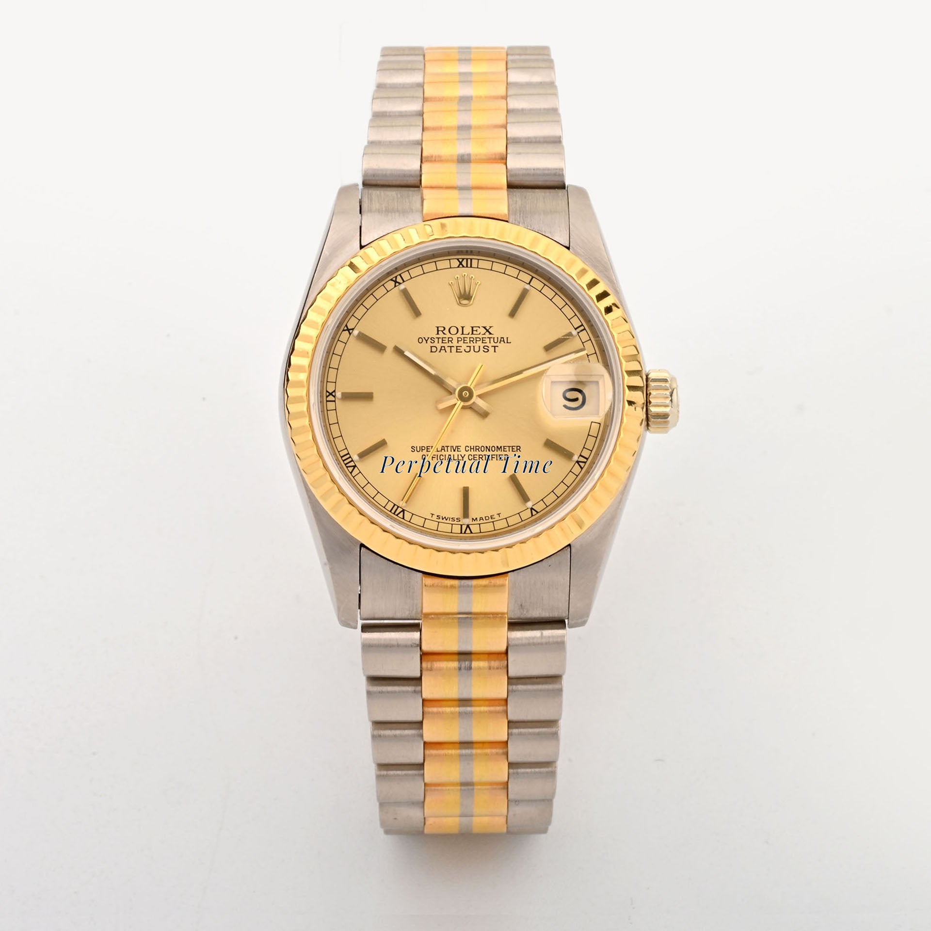 Rolex Datejust 31mm Champagne Stick Dial 68279 Fluted Bezel President