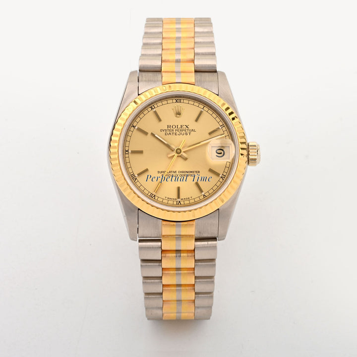 Rolex Datejust 31mm Champagne Stick Dial 68279 Fluted Bezel President