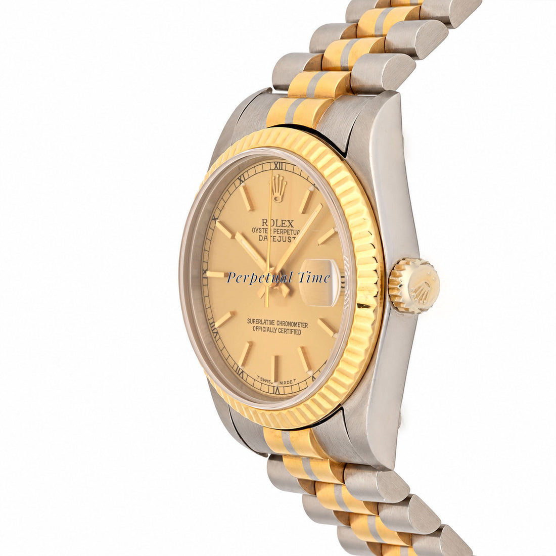 Rolex Datejust 31mm Champagne Stick Dial 68279 Fluted Bezel President