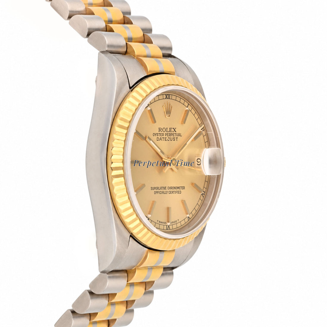 Rolex Datejust 31mm Champagne Stick Dial 68279 Fluted Bezel President