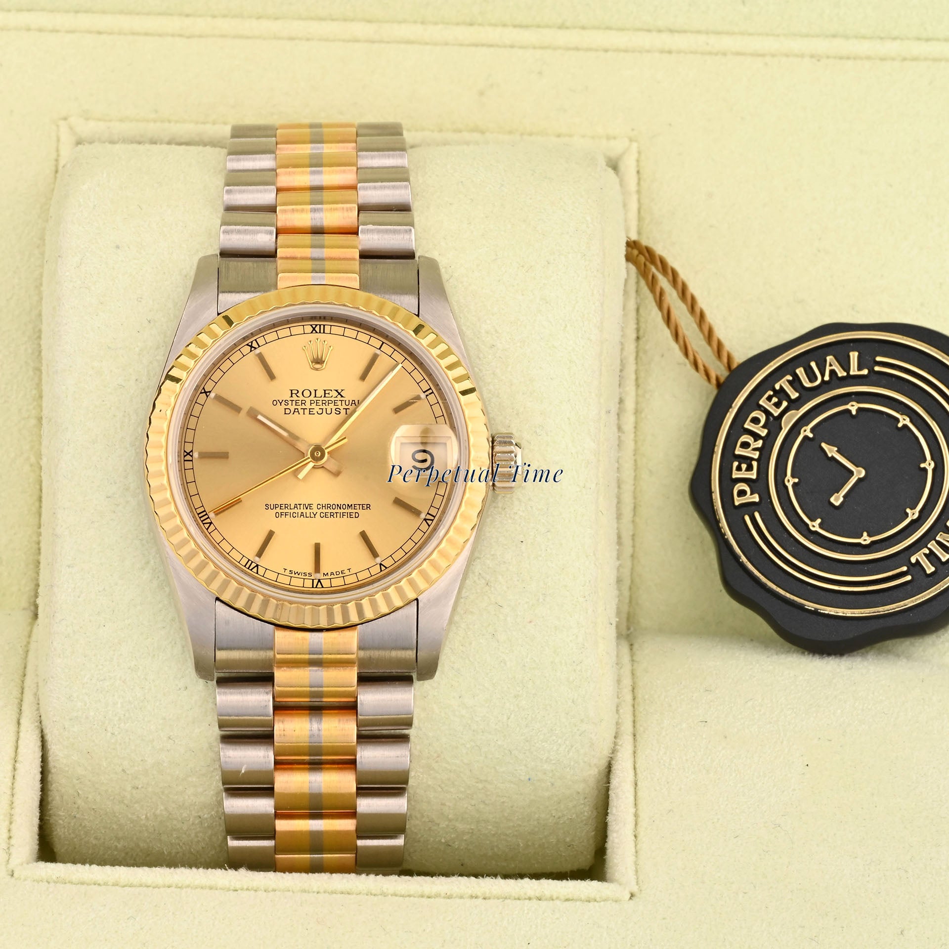 Rolex Datejust 31mm Champagne Stick Dial 68279 Fluted Bezel President