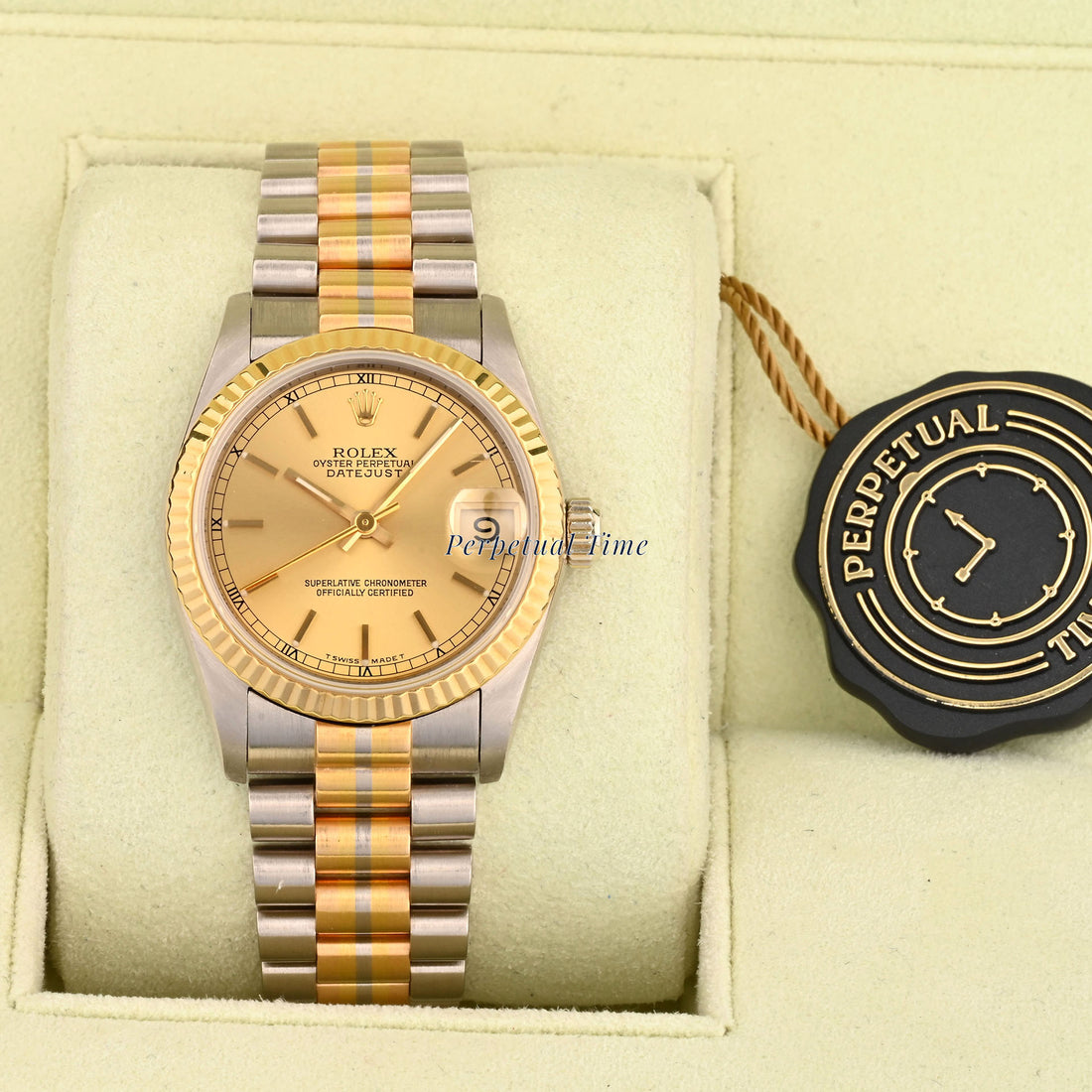 Rolex Datejust 31mm Champagne Stick Dial 68279 Fluted Bezel President