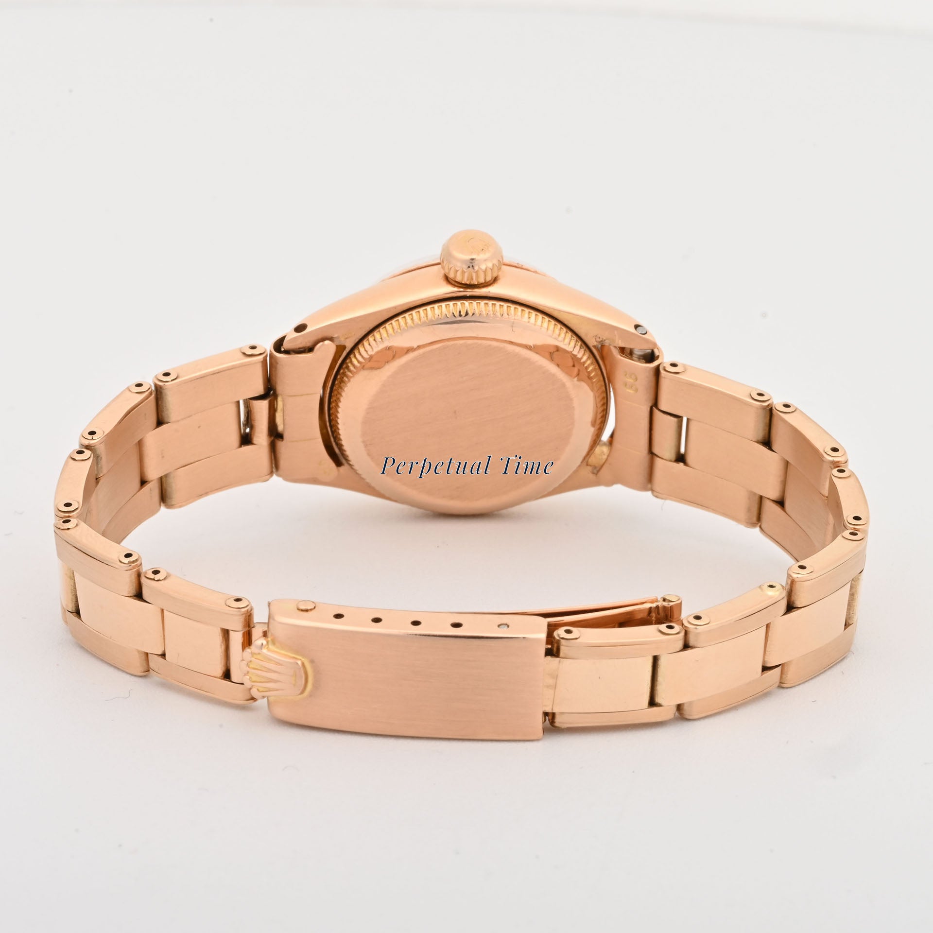 Rolex Oyster Perpetual Date 26mm Rose Gold Silver Dial 6517 Fluted Bezel Riveted Oyster Band