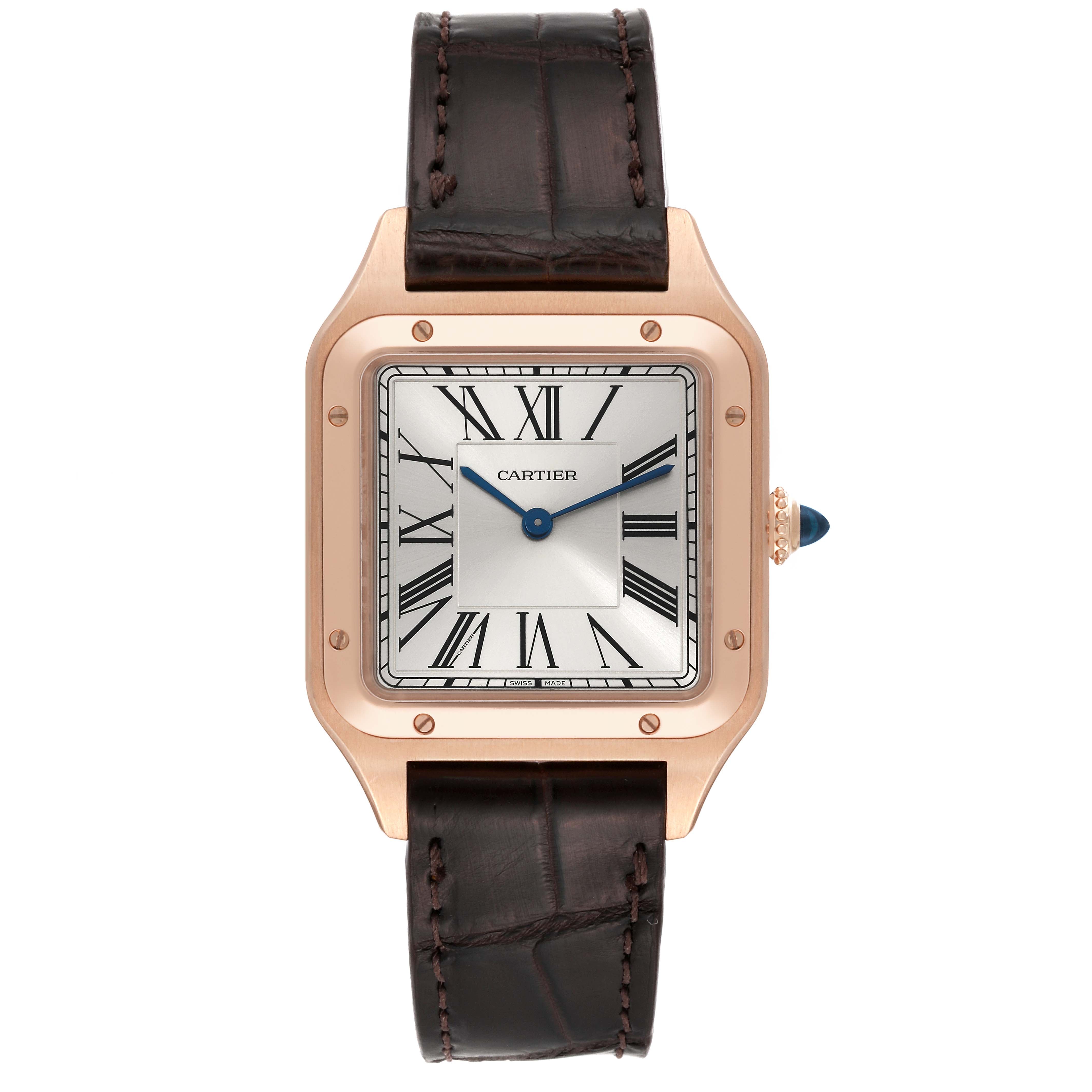 CARTIER SANTOS DUMONT ROSE GOLD 4227| SILVER ROMAN | LEAHTER BAND|