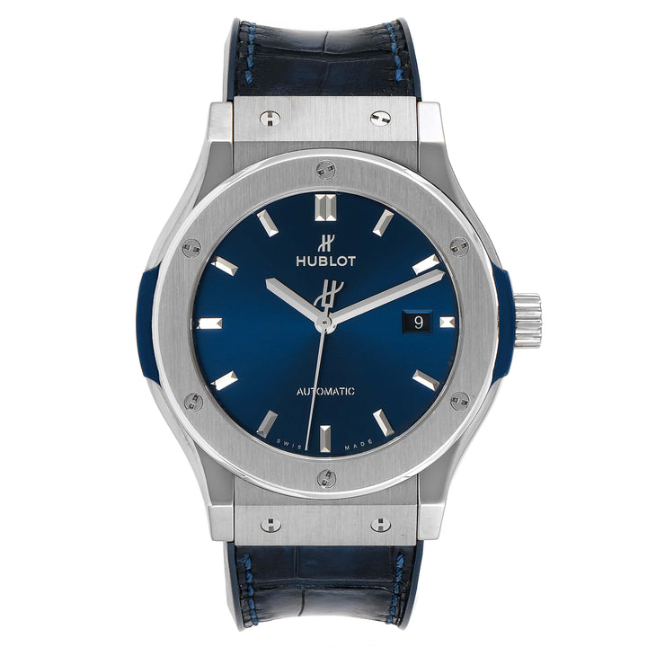 HUBLOT CLASSIC FUSION TITANIUM 42MM | BLUE DIAL | LEATHER STRAP|