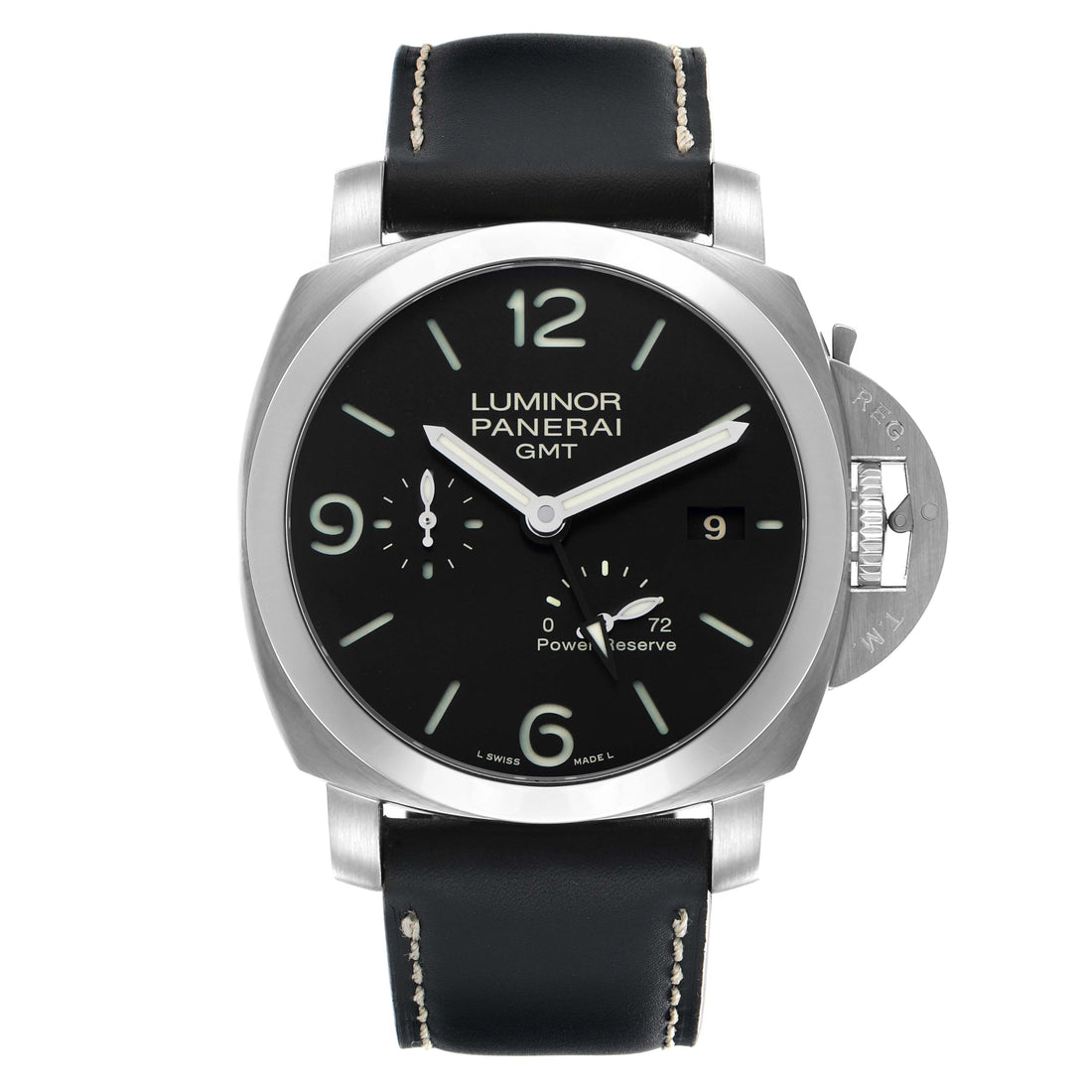 PANERAI LUMINOR 1950 3 DAY GMT PAM00321 | BLACK DIAL | BLACK LEATHER STRAP|