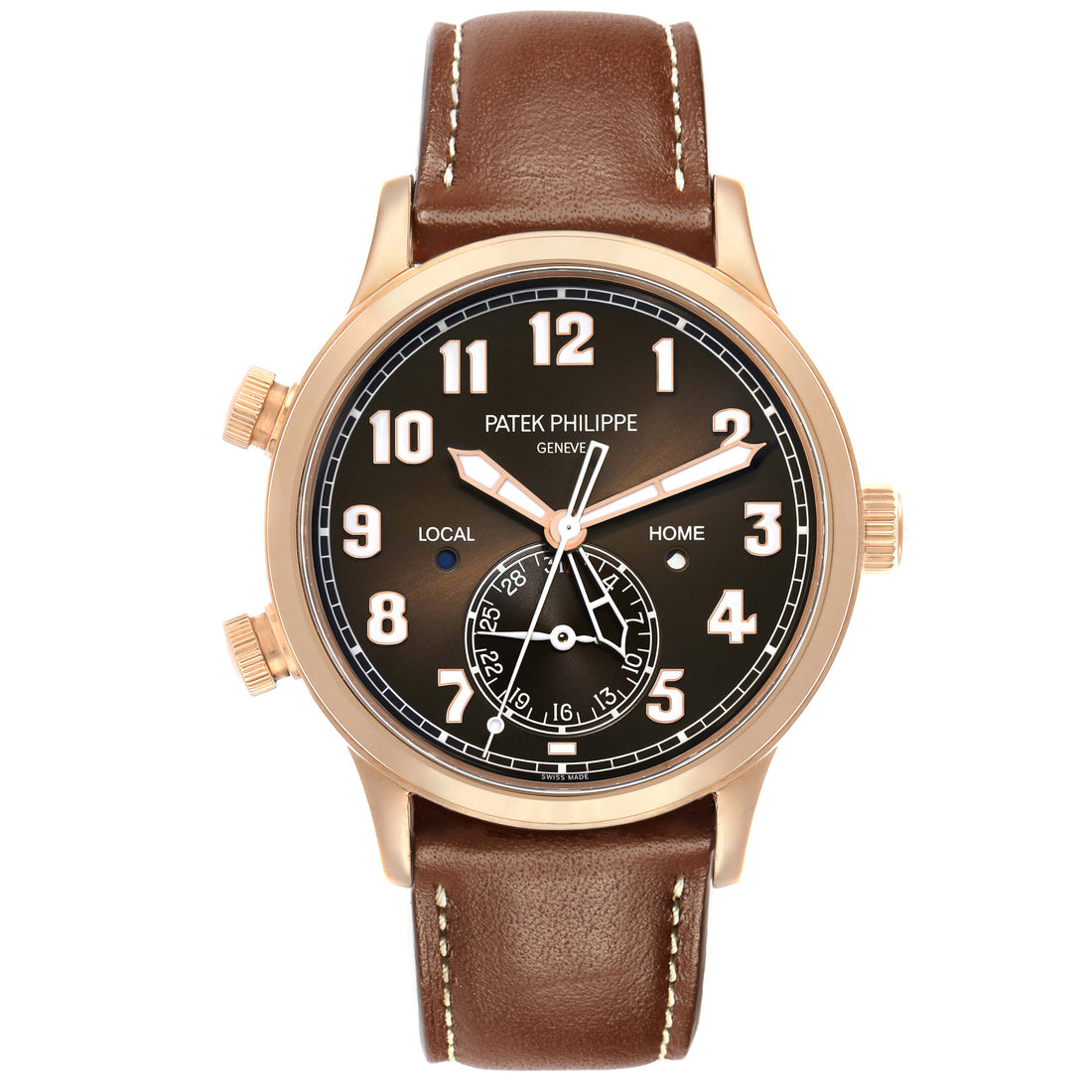 PATEK PHILIPPE CALATRAVA TRAVEL TIME ROSE GOLD 5524R |BROWN DIAL | BROWN LEATHER BAND|