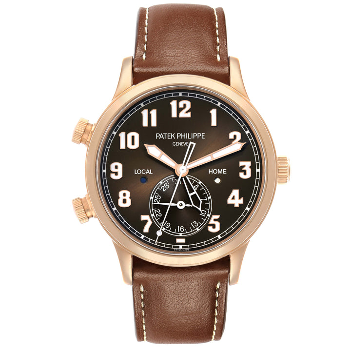 PATEK PHILIPPE CALATRAVA TRAVEL TIME ROSE GOLD 5524R |BROWN DIAL | BROWN LEATHER BAND|