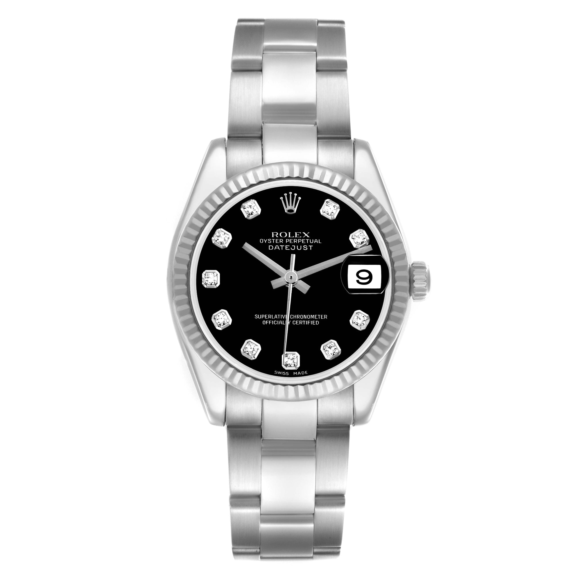 ROLEX DATEJUST 31MM STAINLESS STEEL 178274 |BLACK DIAMOND DIAL|FLUTED BEZEL| OYSTER BAND|