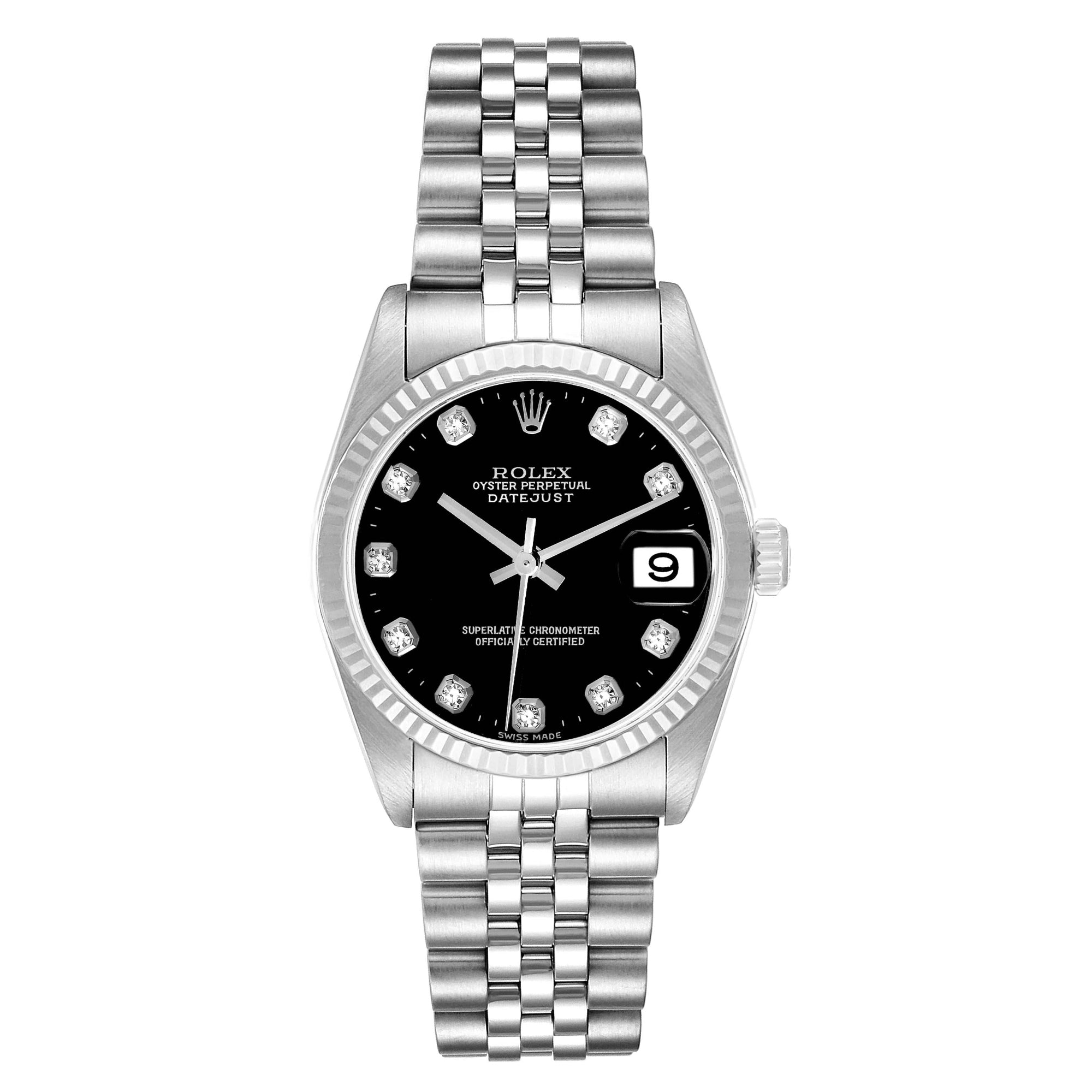 ROLEX DATEJUST 31MM STAINLESS STEEL 78274 | BLACK DIAMOND DIAL| FLUTED BEZEL | JUBILEE