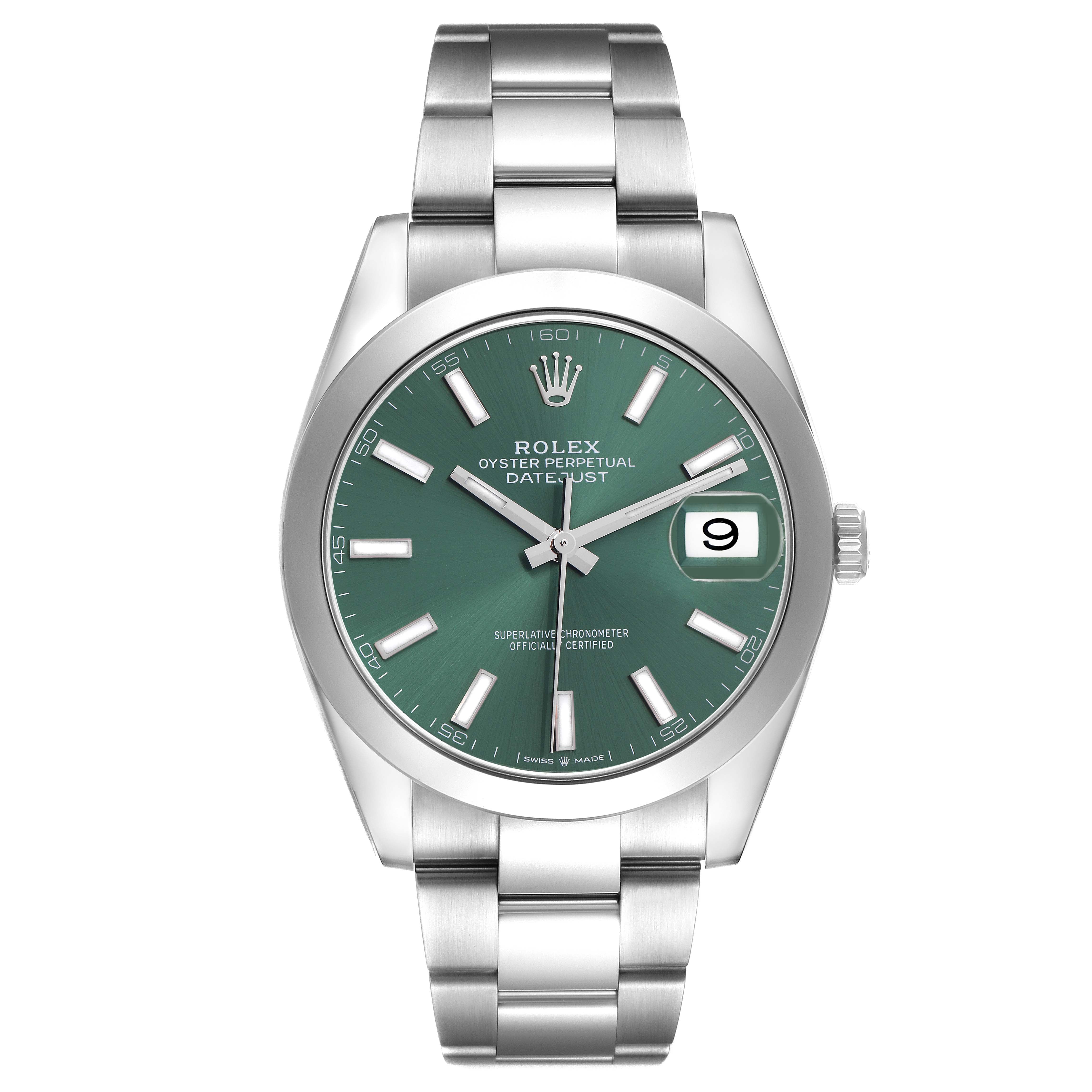 ROLEX DATEJUST 41MM STAINLESS STEEL 126300 | GREEN DIAL | SMOOTH BEZEL | OYSTER BAND|