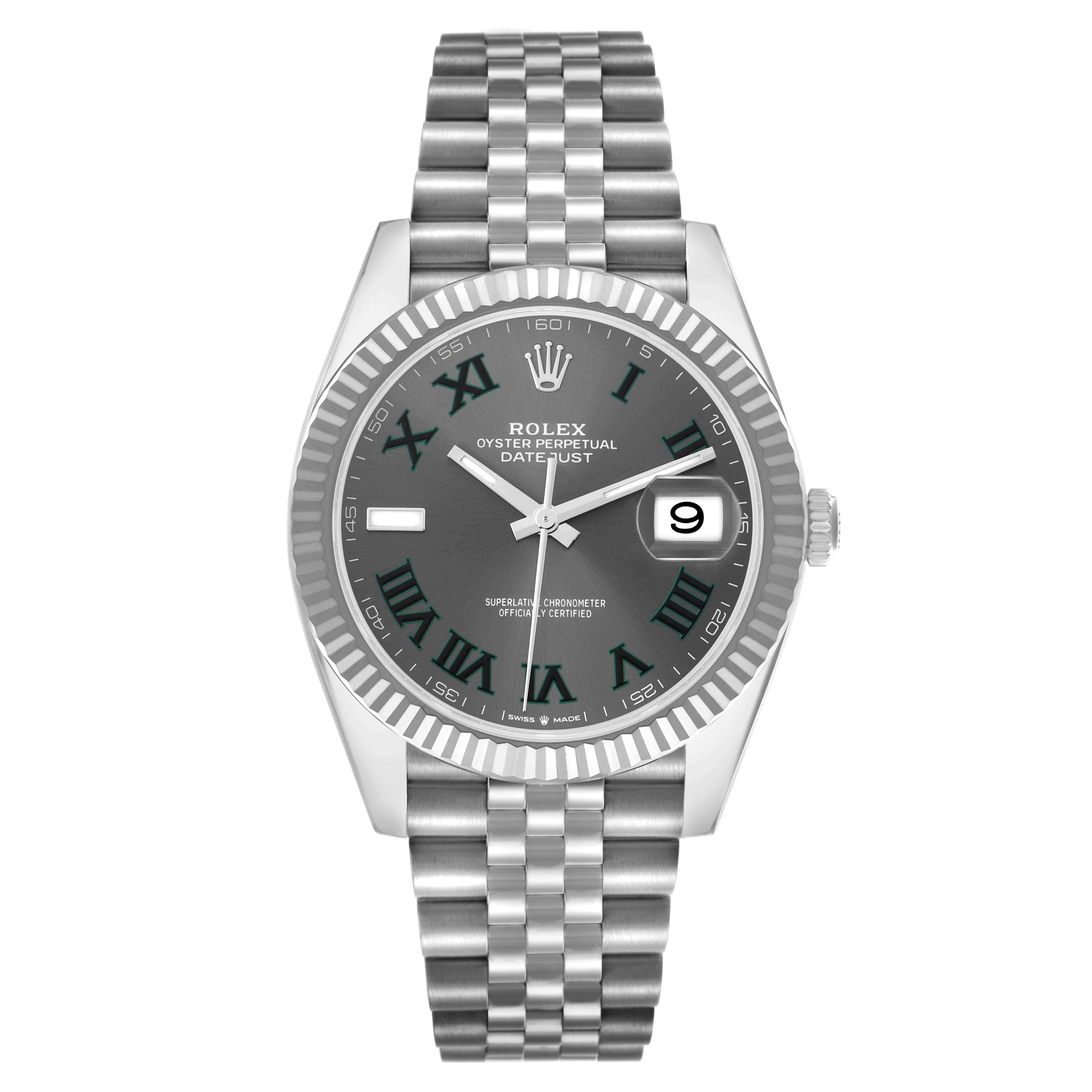 ROLEX DATEJUST 41MM STAINLESS STEEL 126334 | WIMBLEDON DIAL | FLUTED BEZEL | JUBILEE BAND