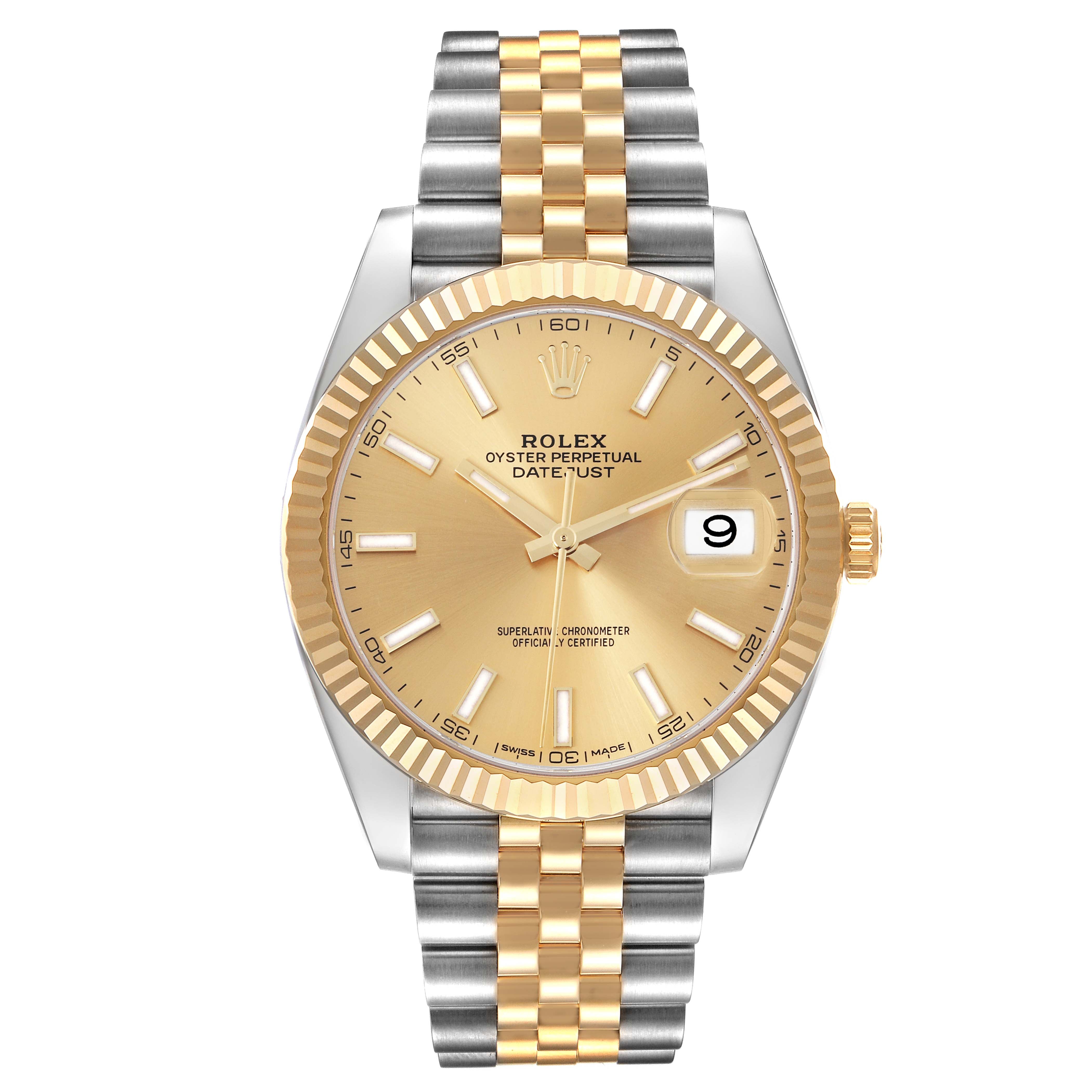 ROLEX DATEJUST 41MM STAINESS STEEL AND YELLOW GOLD 126333 | CHAMPAGNE STICK DIAL| FLUTED BEZEL | JUBILEE BAND