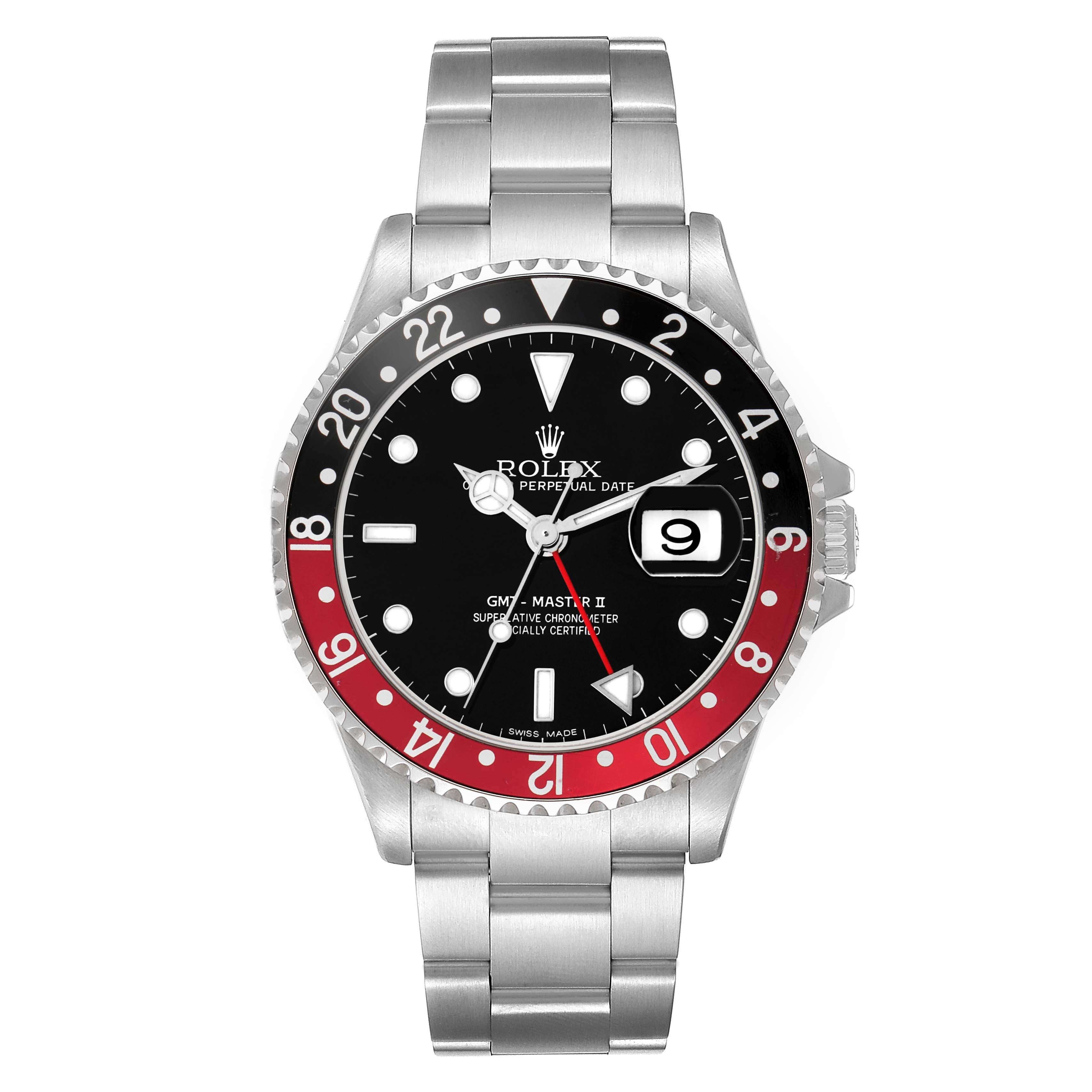 ROLEX GMT MASTER II COKE STAINLESS STEEL 16710 | BLACK AND RED BEZEL| OYSTER BAND|