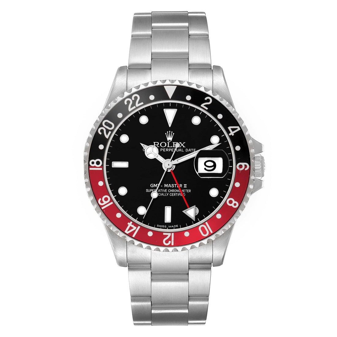 ROLEX GMT MASTER II COKE STAINLESS STEEL 16710 | BLACK AND RED BEZEL| OYSTER BAND|