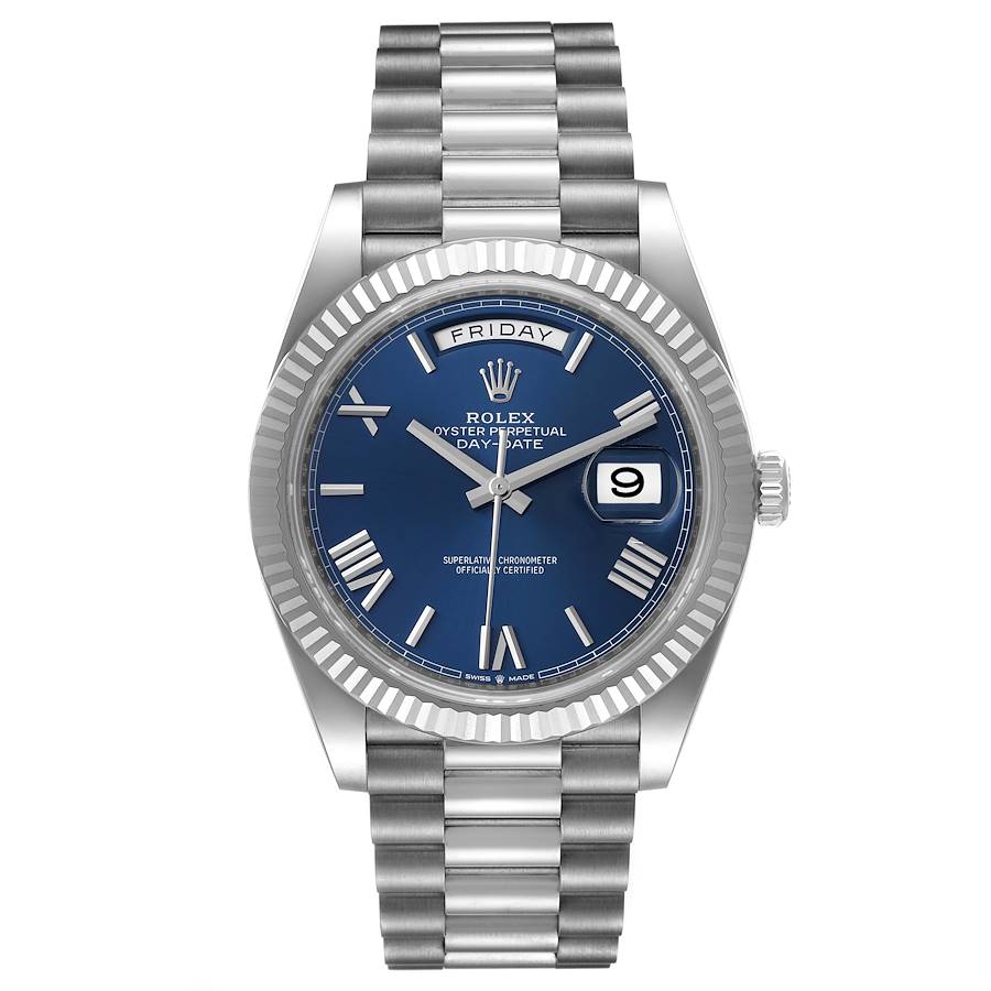 ROLEX DAY-DATE 40MM WHITE GOLD 228239 | WHITE ROMAN DIAL | FLUTED BEZEL| PRESIDENT BAND |