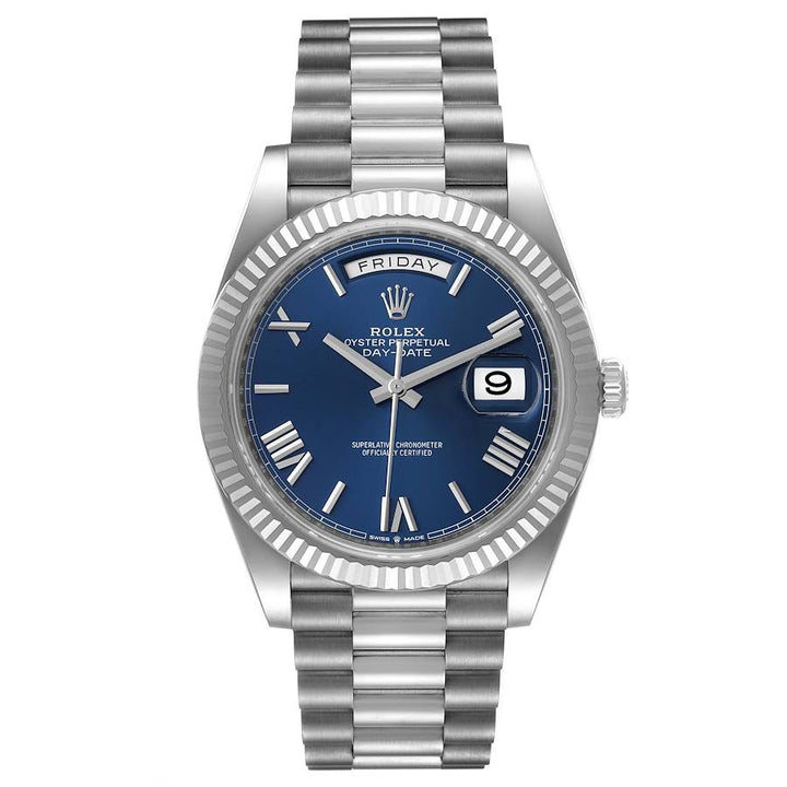 ROLEX DAY-DATE 40MM WHITE GOLD 228239 | WHITE ROMAN DIAL | FLUTED BEZEL| PRESIDENT BAND |