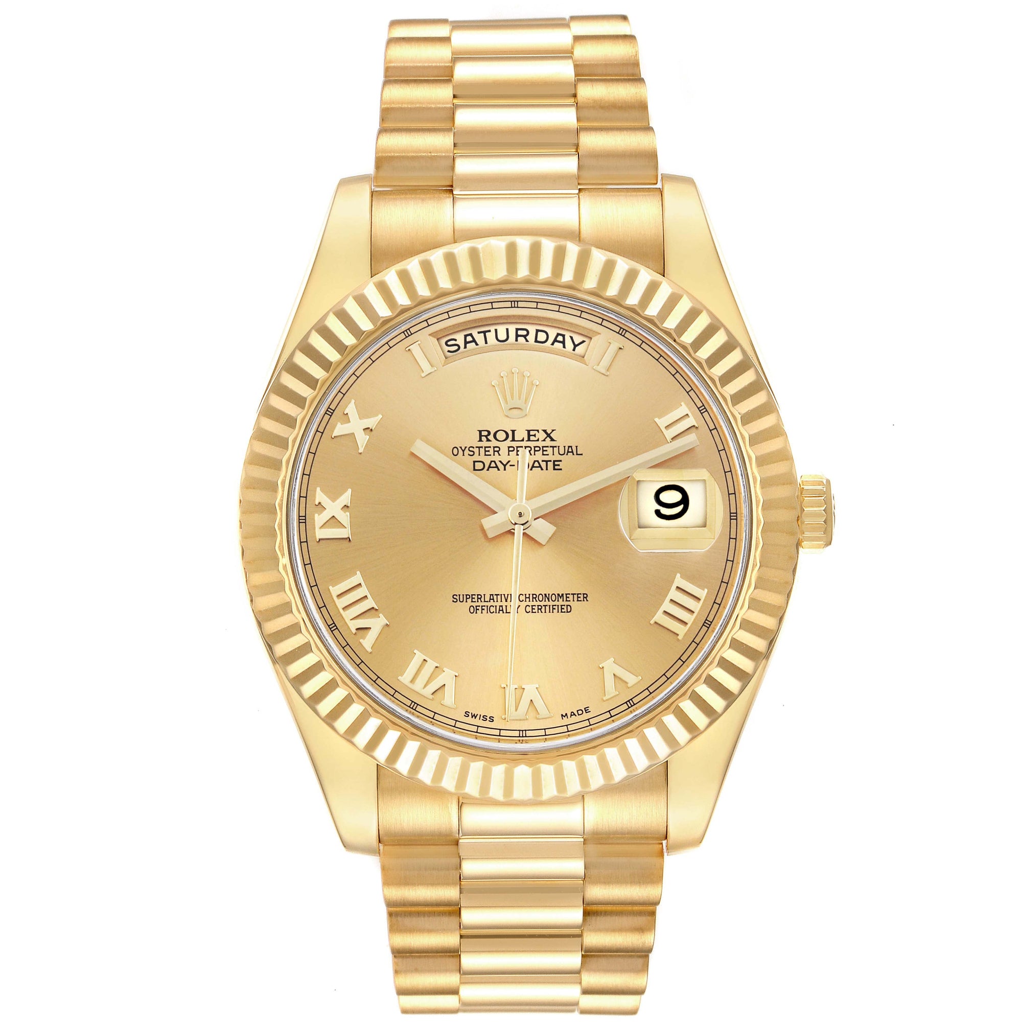 Rolex Day-Date 218238 41mm YELLOW GOLD Champagne Dial | Roman Hour Markers  | Fluted Bezel