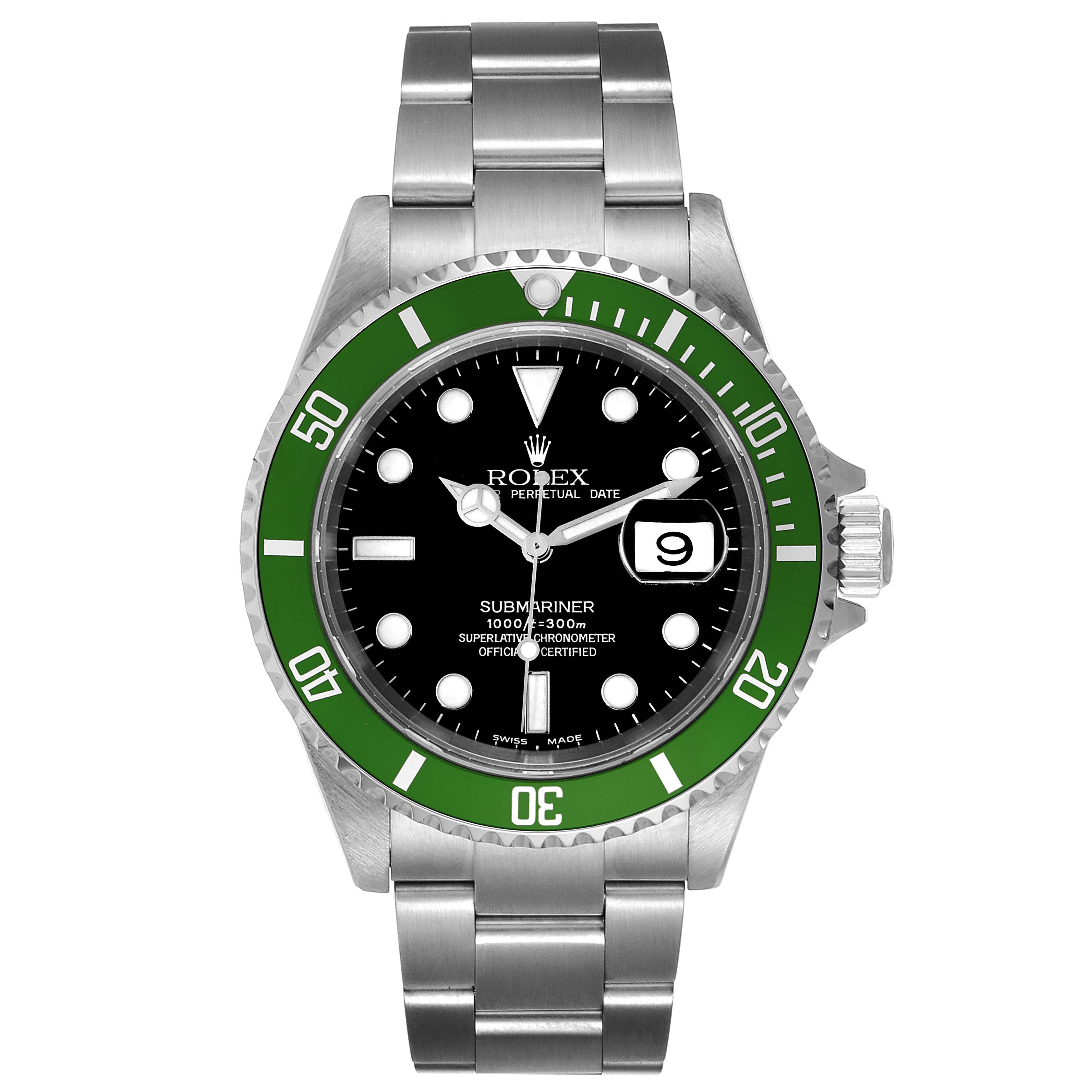 ROLEX SUBMARINER KERMIT STAINLESS STEEL 40MM 16610 | GREEN BEZEL | BLACK DIAL | OYSTER BAND|