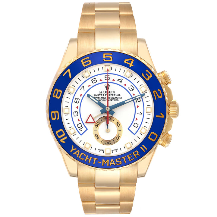 Rolex Yacht Master II YELLOW GOLD 44MM 116688 White Dial | Luminous Hour Markers | BLUE HANDS|Ceramic Bezel