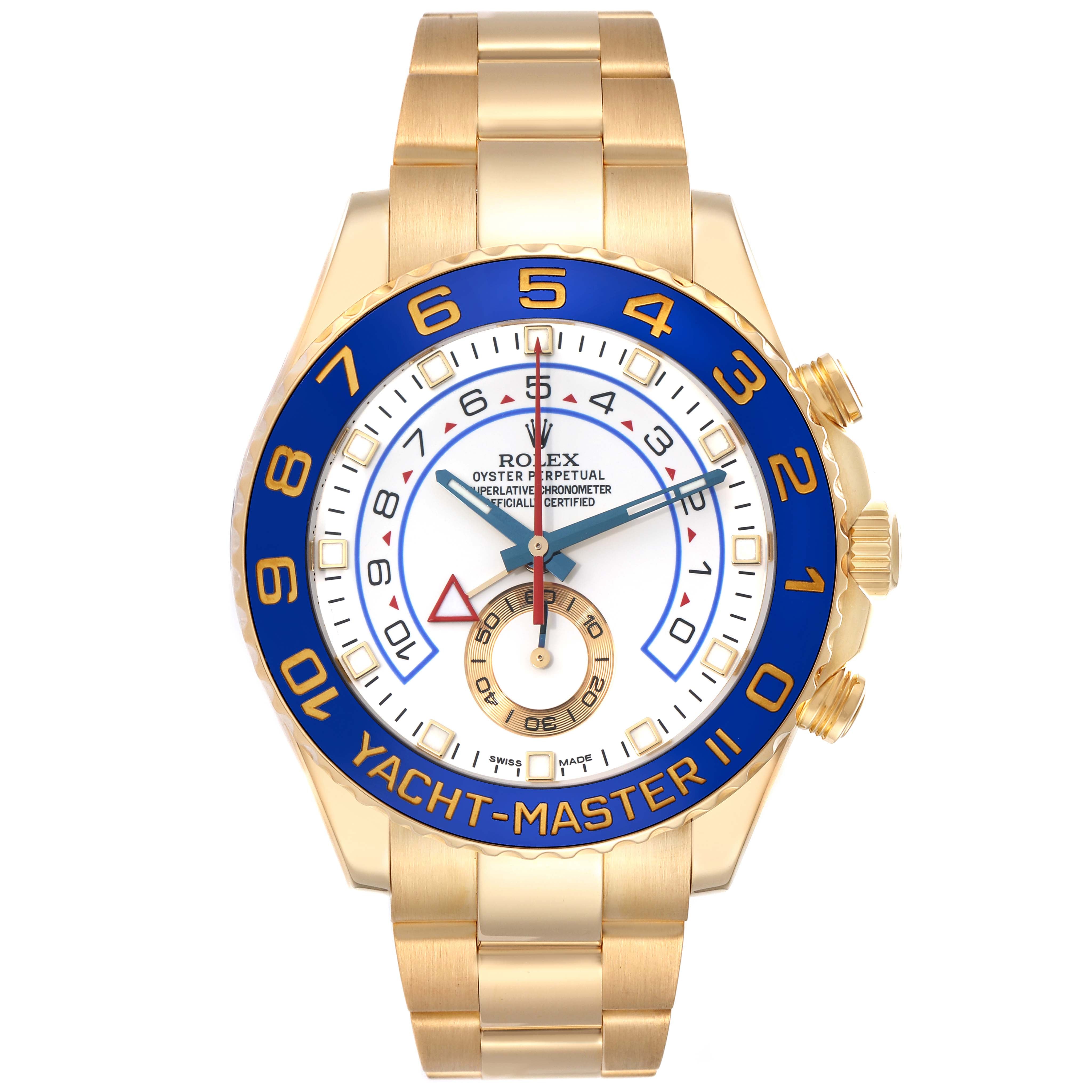 ROLEX YACHT-MASTER II YELLOW GOLD 44MM 116688 | BLUE BEZEL | WHITE DIAL W/ BLUE HANDS| OYSTER BAND |
