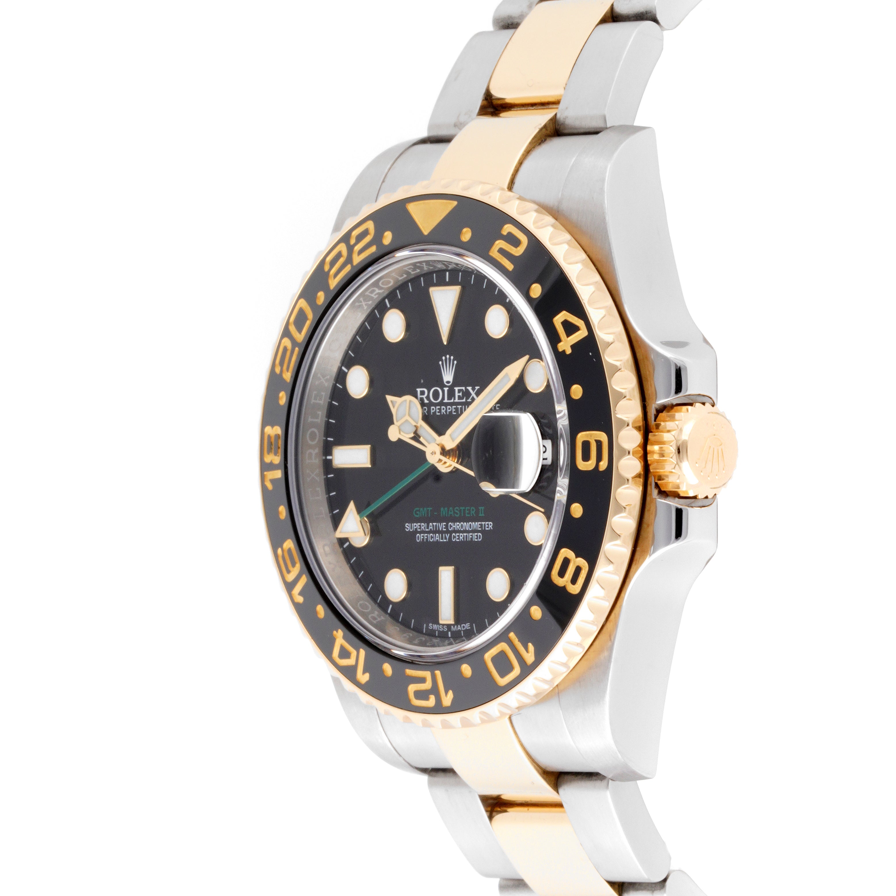 Rolex GMT-Master II Stainless Steel And Yellow Gold Black Dial on Oyster 116713LN Papers