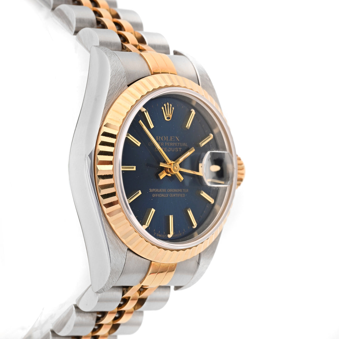 Rolex Datejust Lady Stainless And Yellow Gold Blue Stick Dial on Jubilee 69173 Papers