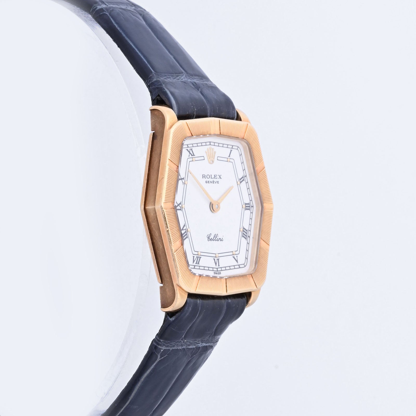 Rolex Cellini 25mm Yellow Gold White Roman Dial on Blue Leather 4160