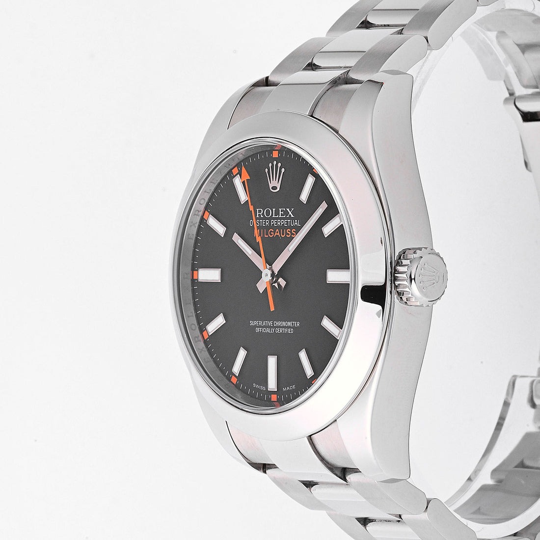 Rolex Milgauss Stainless Steel Black Dial on Oyster 116400