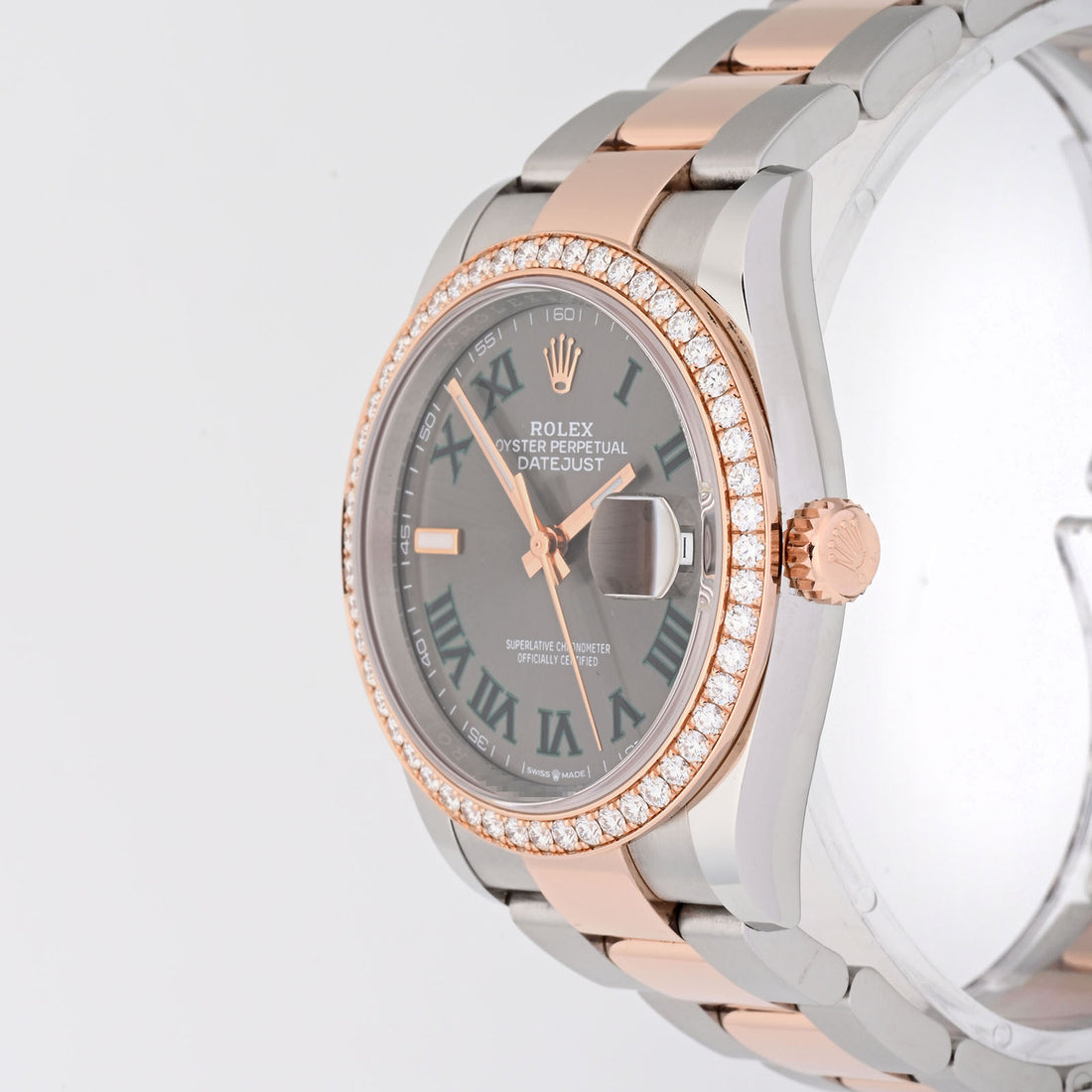 Rolex Datejust 36mm Wimbledon Dial Factory Diamond Bezel on Oyster 126281RBR Card 2021