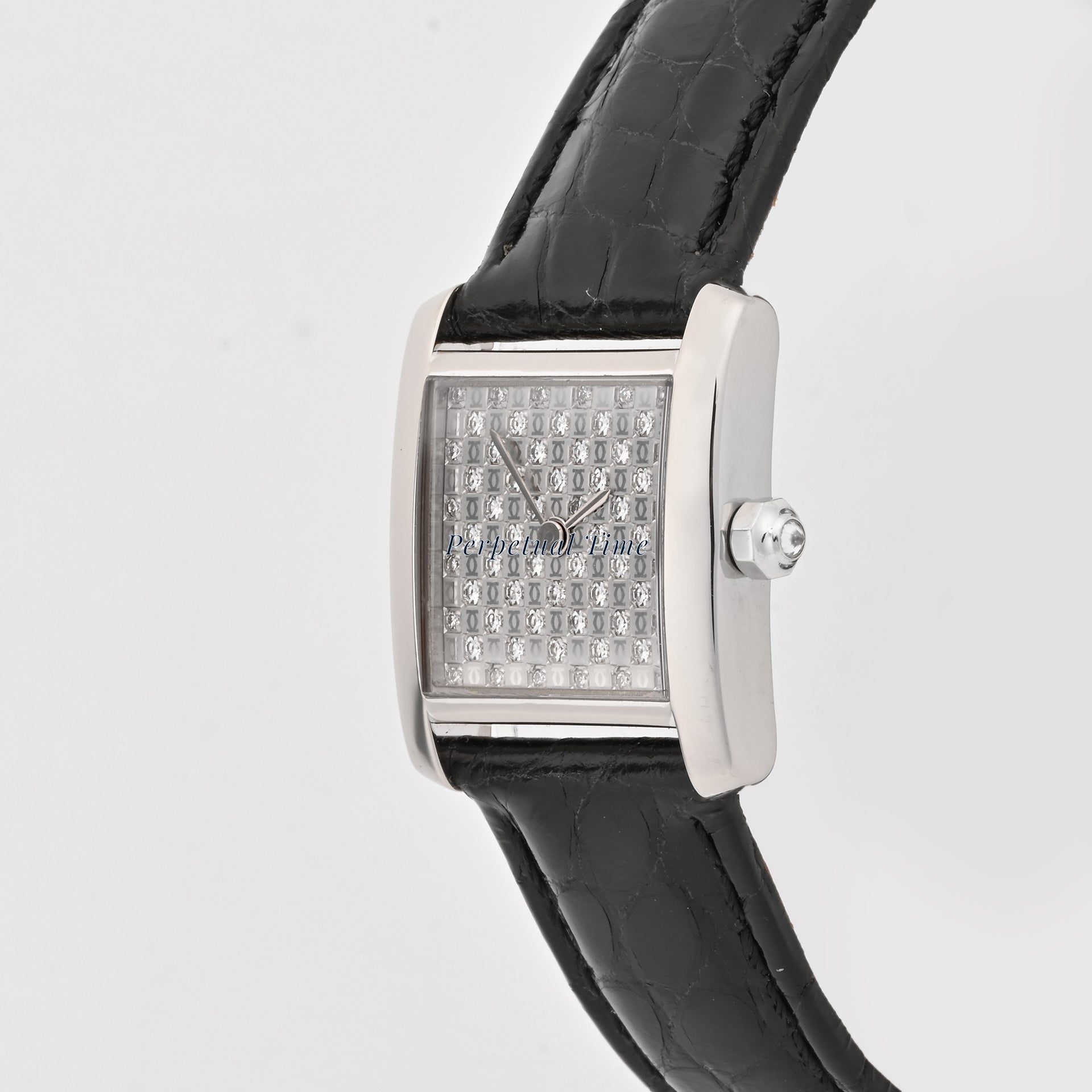 Cartier Tank Francaise Diamond Dial on Black Leather w Deployment Buckle band WE102631