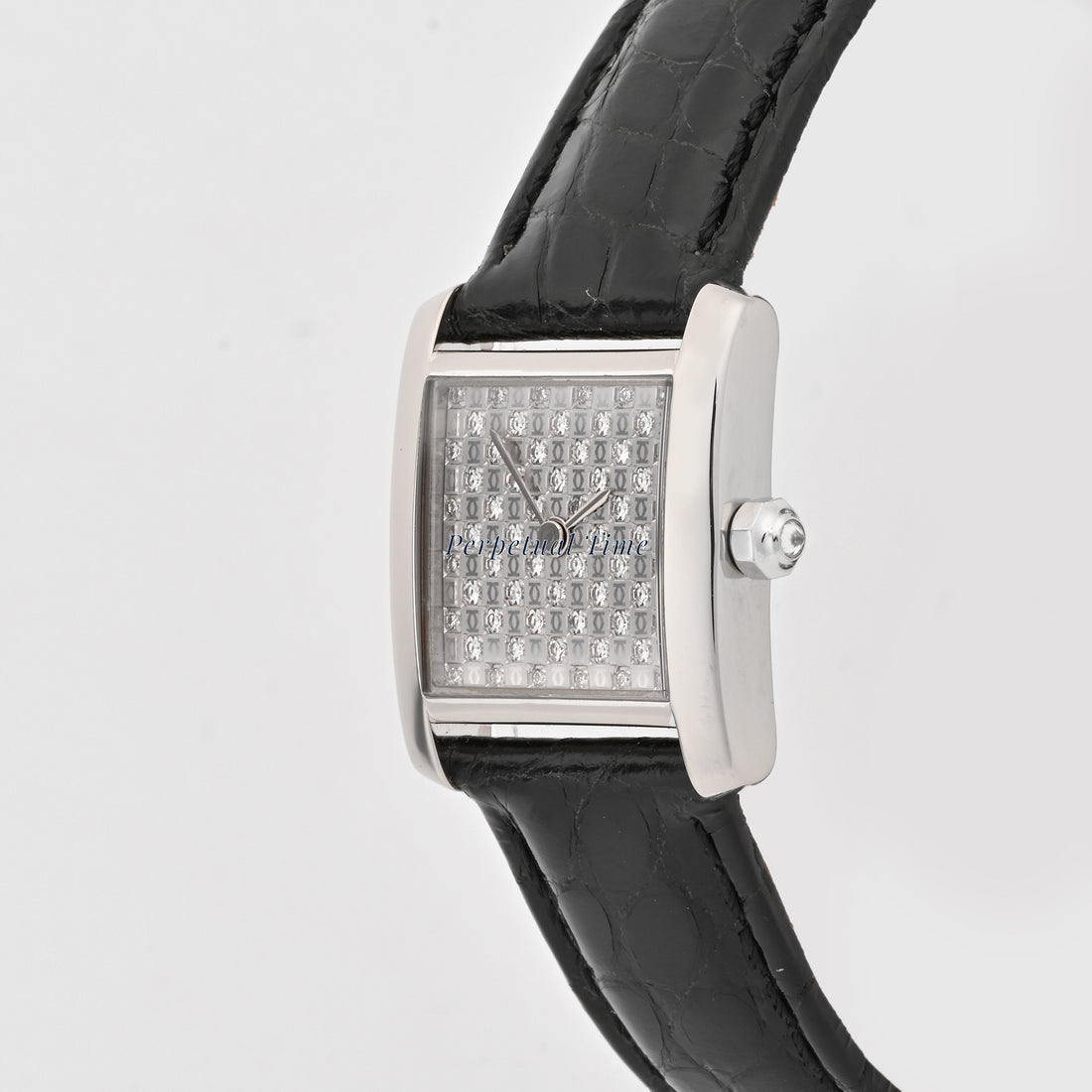 Cartier Tank Francaise Diamond Dial on Black Leather w Deployment Buckle band WE102631