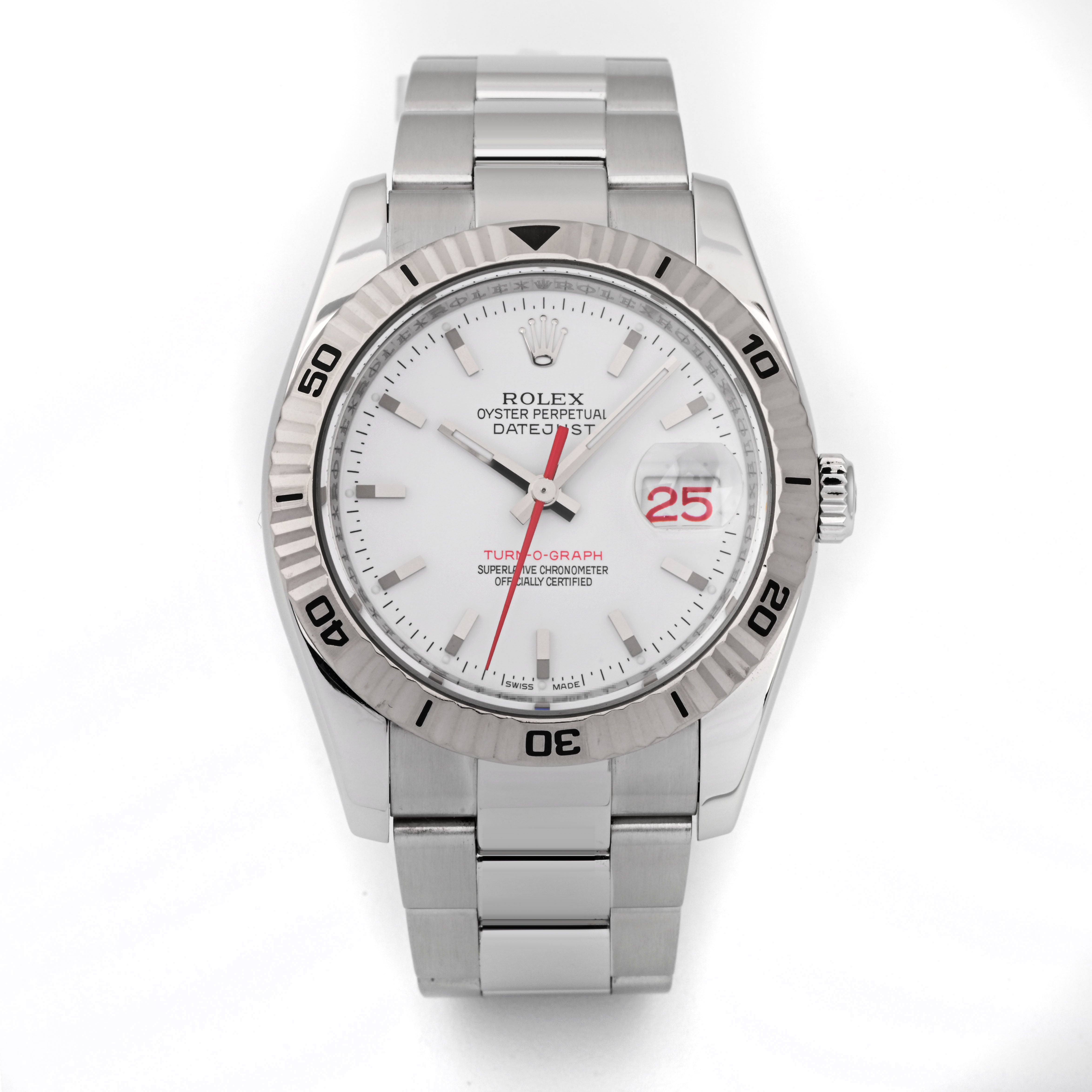 Rolex Datejust 36mm Turn o Graph White Stick Dial on Oyster 116264 Card 2009