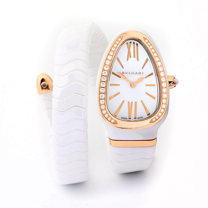 Bvlgari Serpenti White Ceramic White Stick Dial One Wrap SPC35WG Papers