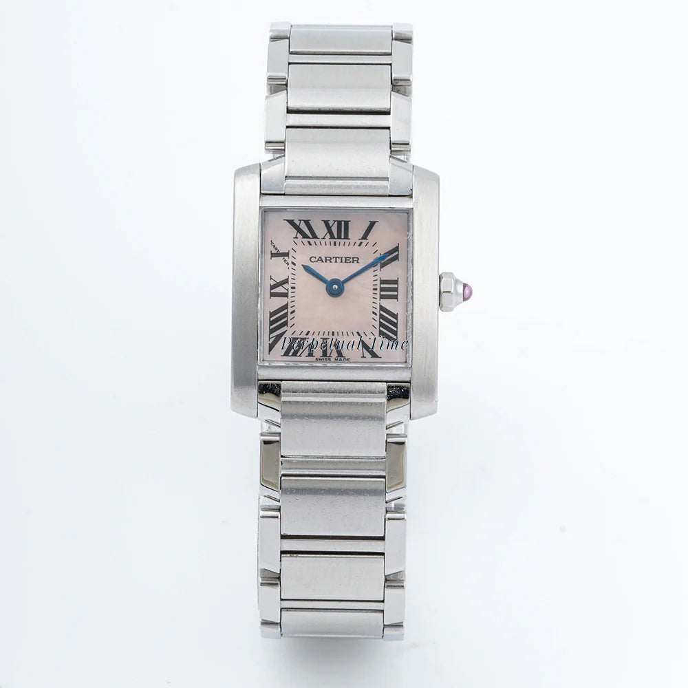 Cartier Tank Francaise Pink Mother Of Peral With Roman Dial on Bracelet band W51027Q3 Papers Open Date