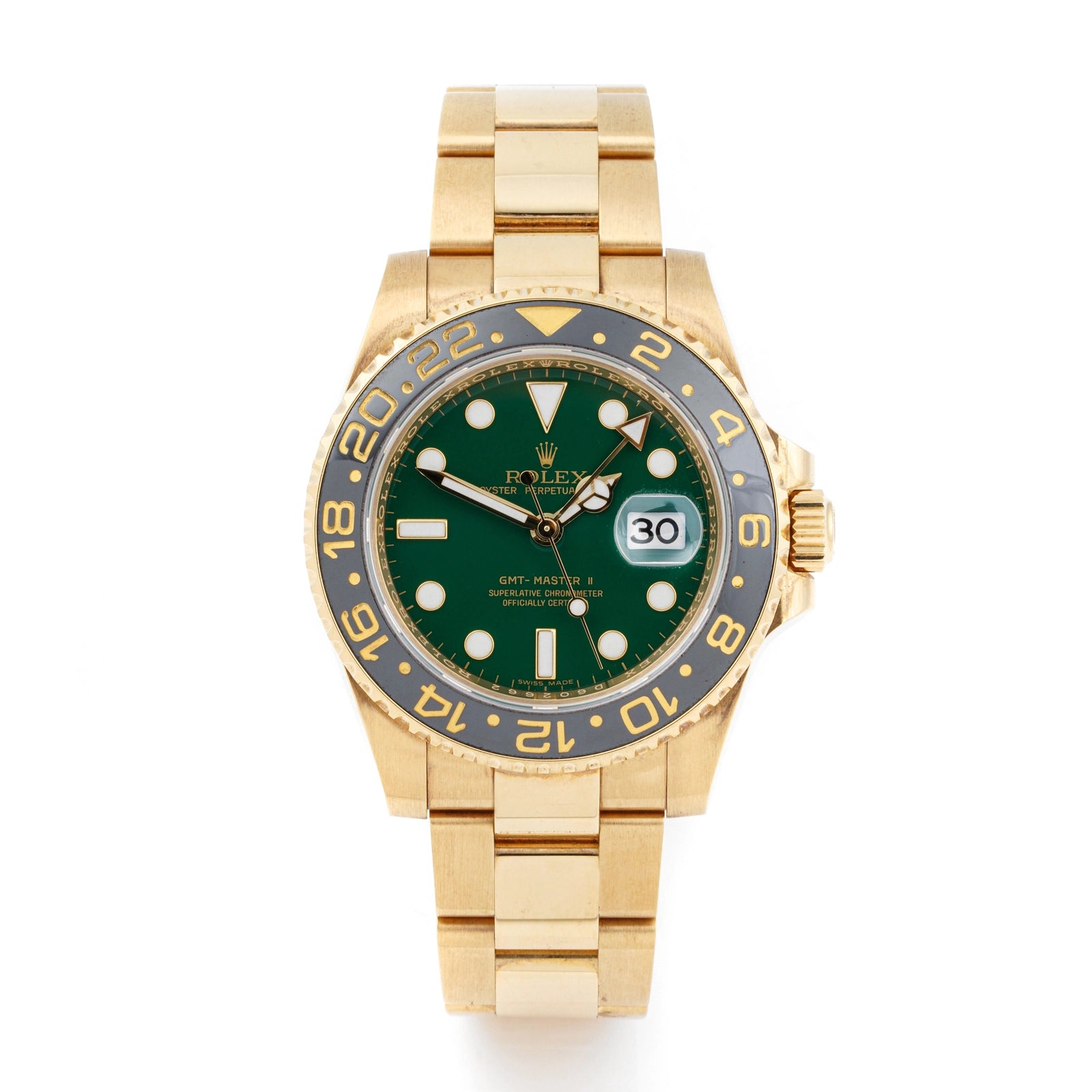 Rolex GMT-Master II Green w factory error Dial on Oyster 116718LN Papers 2006