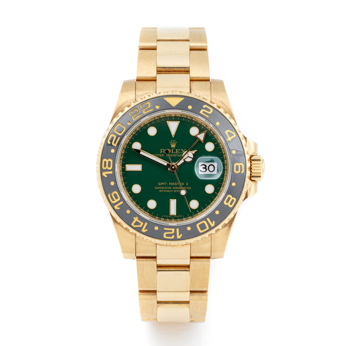 Rolex GMT-Master II Green w factory error Dial on Oyster 116718LN Papers 2006