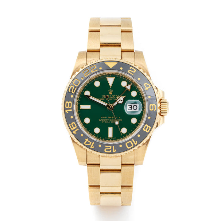 Rolex GMT-Master II Green w factory error Dial on Oyster 116718LN Papers 2006