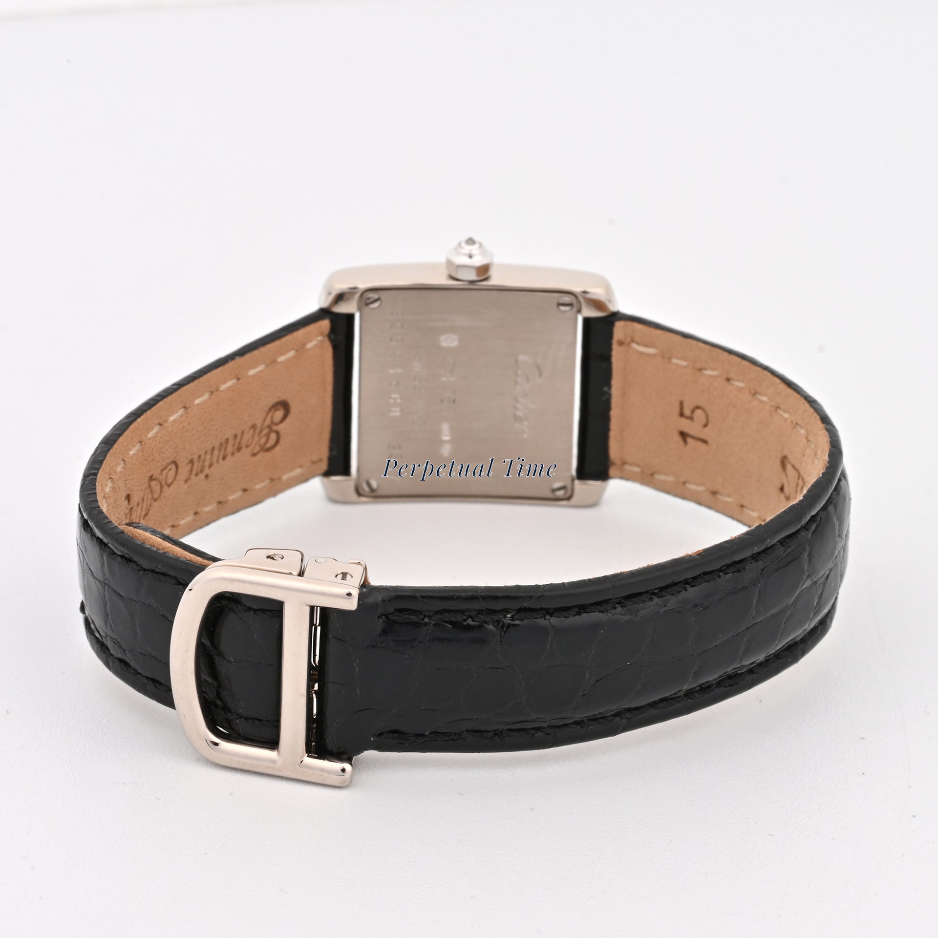 Cartier Tank Francaise Diamond Dial on Black Leather w Deployment Buckle band WE102631
