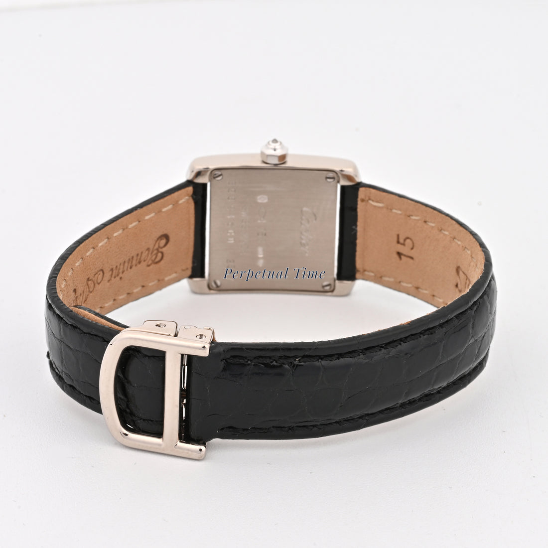 Cartier Tank Francaise Diamond Dial on Black Leather w Deployment Buckle band WE102631