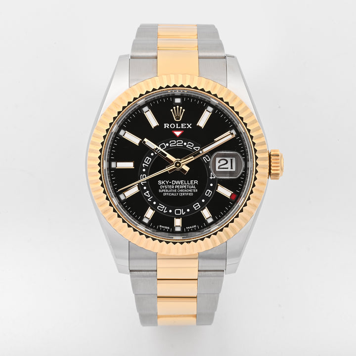 Rolex SkyDweller Stainless Steel and Yellow Gold Black Dial on Oyster 326933 Card 2021