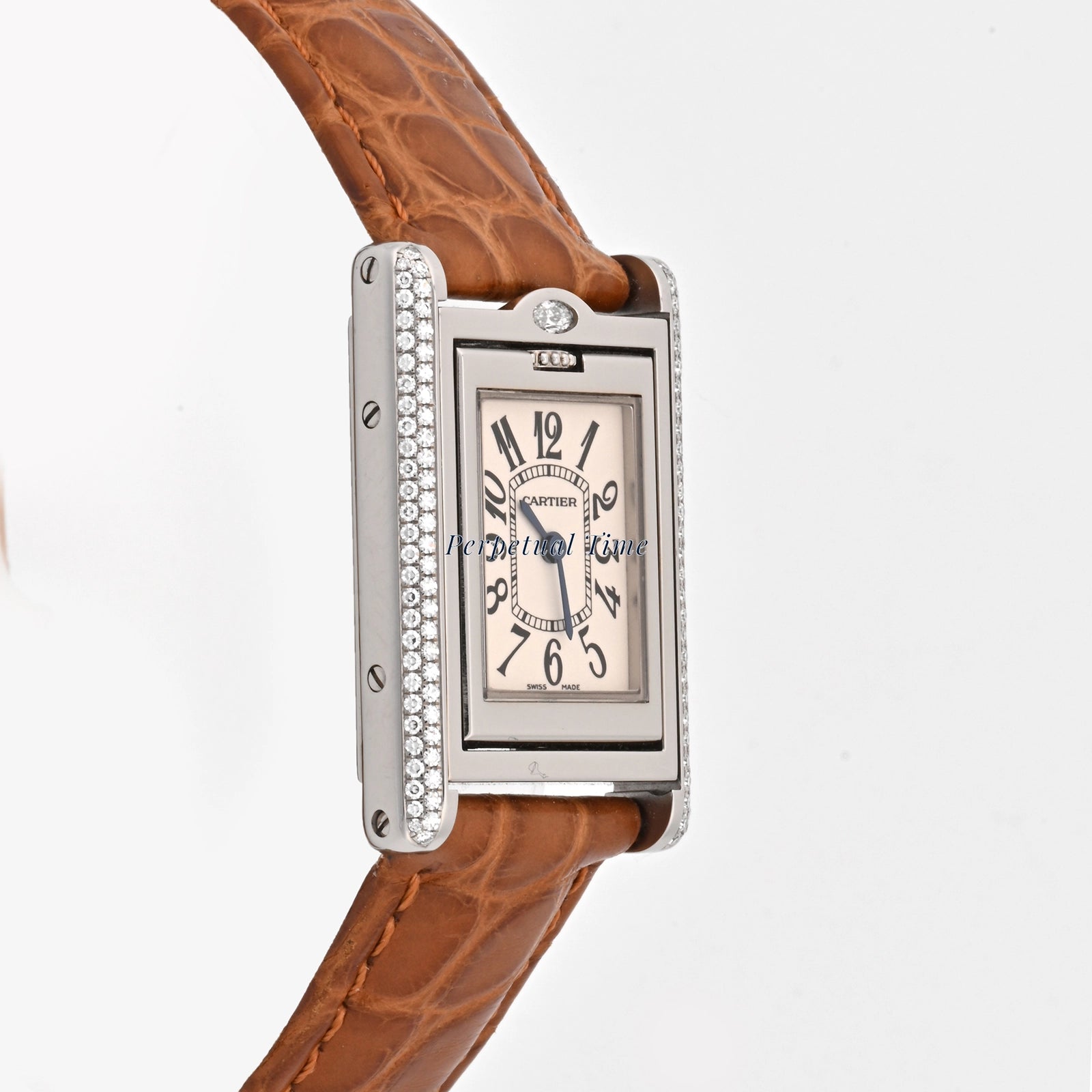 Cartier Tank Basculante White Arabic Dial on Brown Leather wa202751