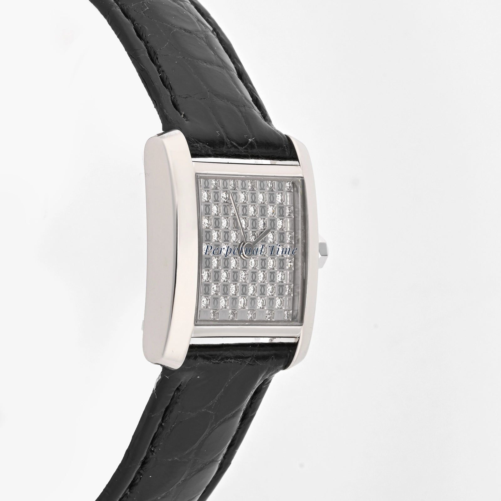 Cartier Tank Francaise Diamond Dial on Black Leather w Deployment Buckle WE102631
