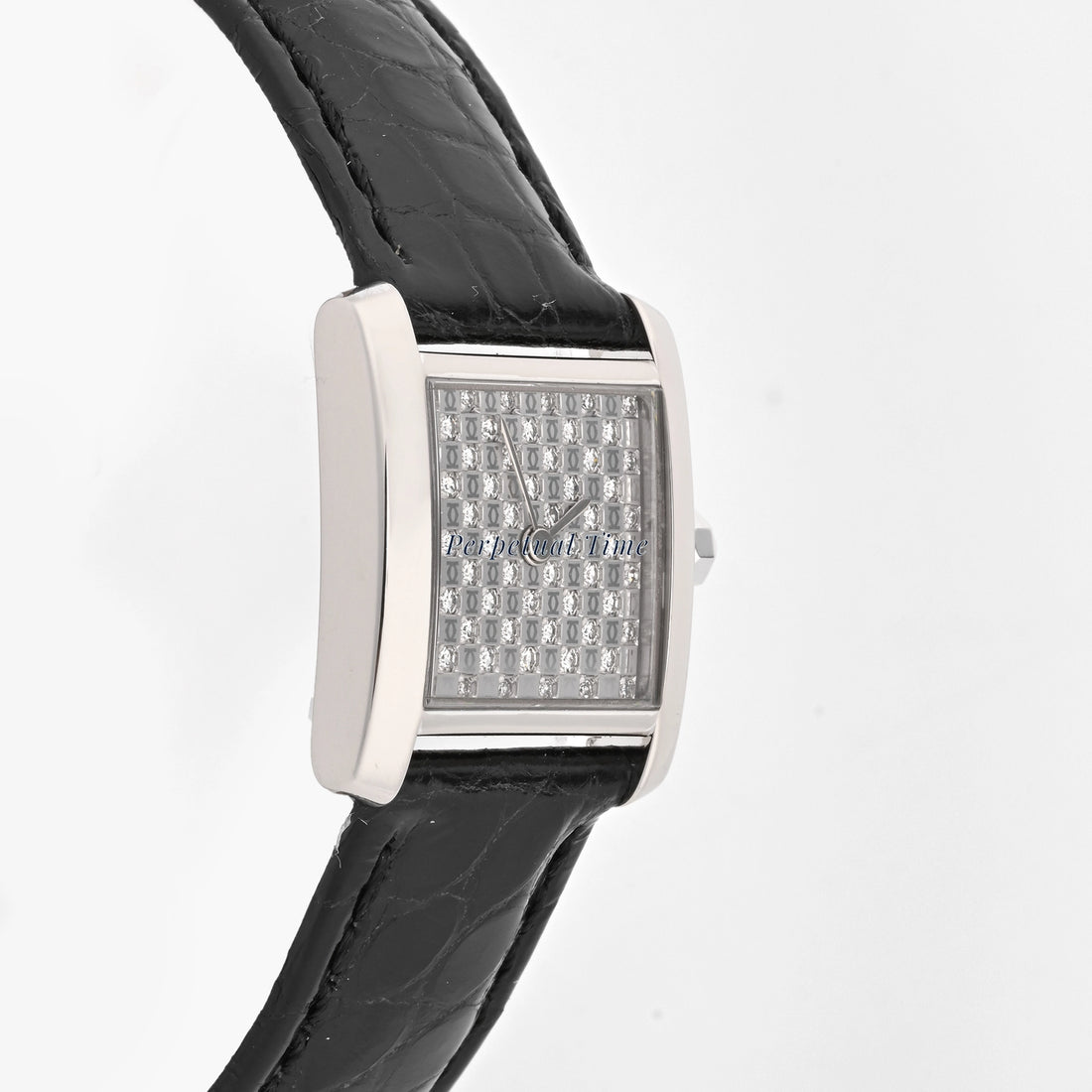 Cartier Tank Francaise Diamond Dial on Black Leather w Deployment Buckle WE102631