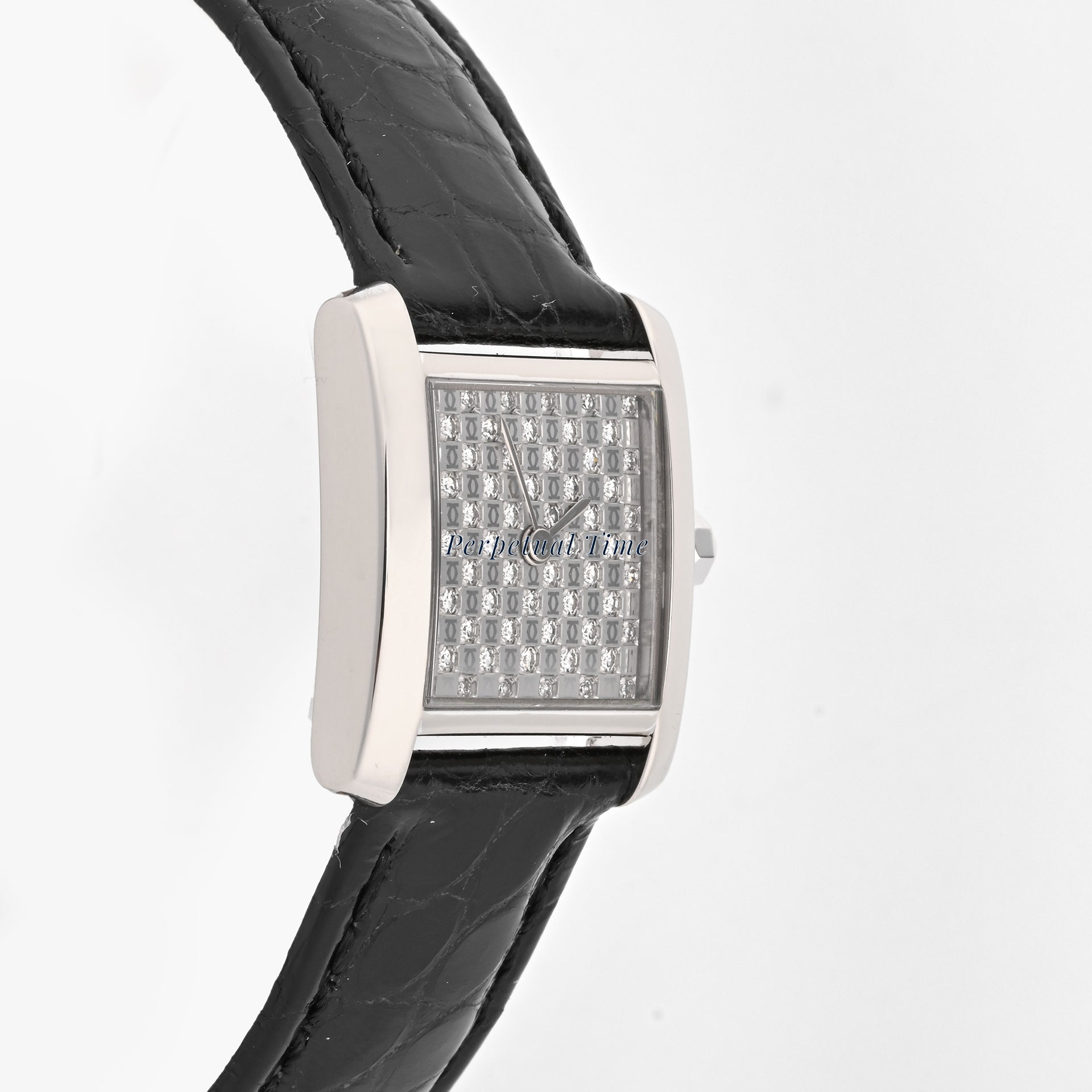 Cartier Tank Francaise Diamond Dial on Black Leather w Deployment Buckle band WE102631